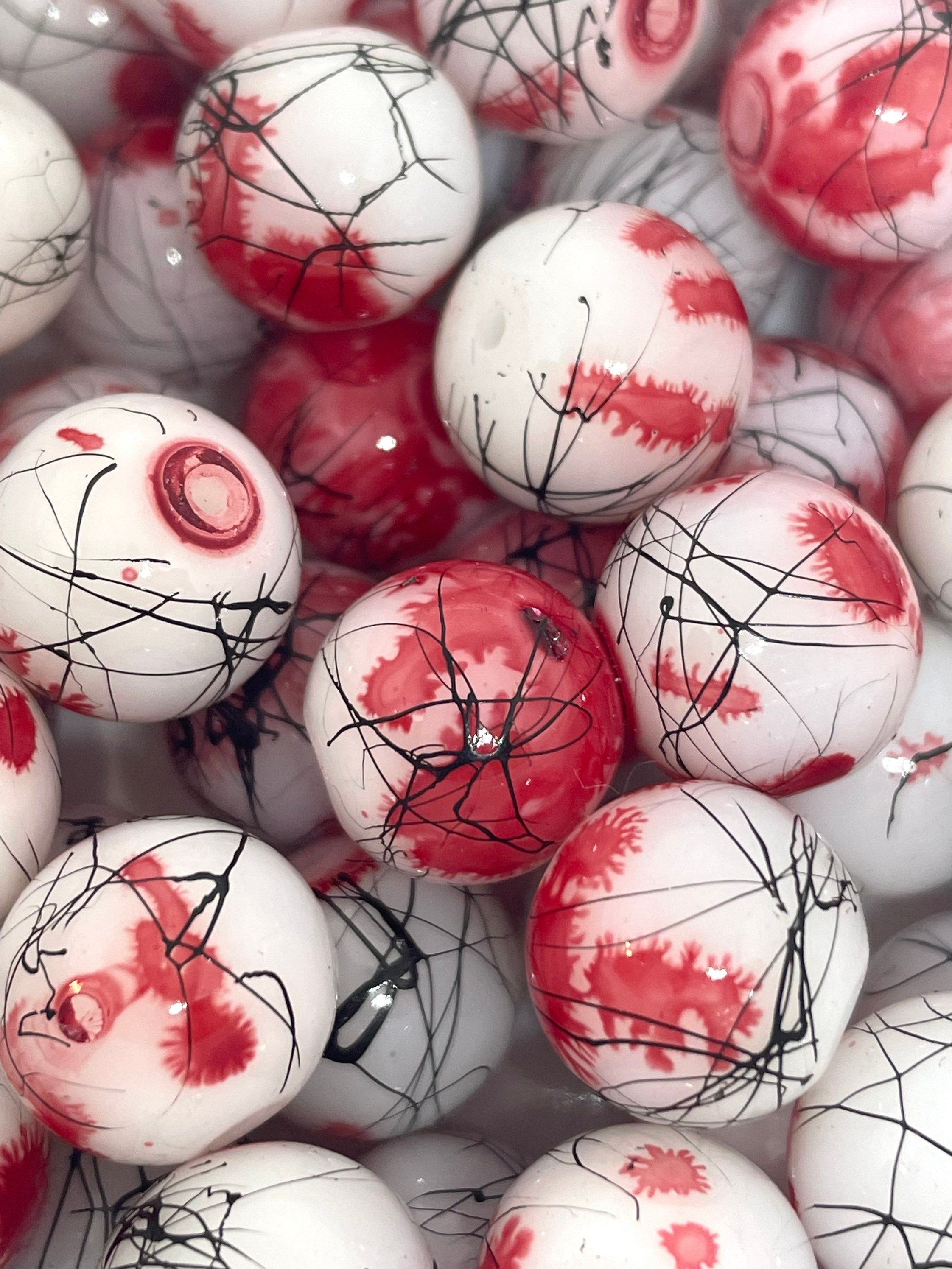 Beautiful Red and White Glass Beads for Jewelry Making, Stunning Beads, 12mm Statement Bead, Unique Bead for Chunky Jewelry