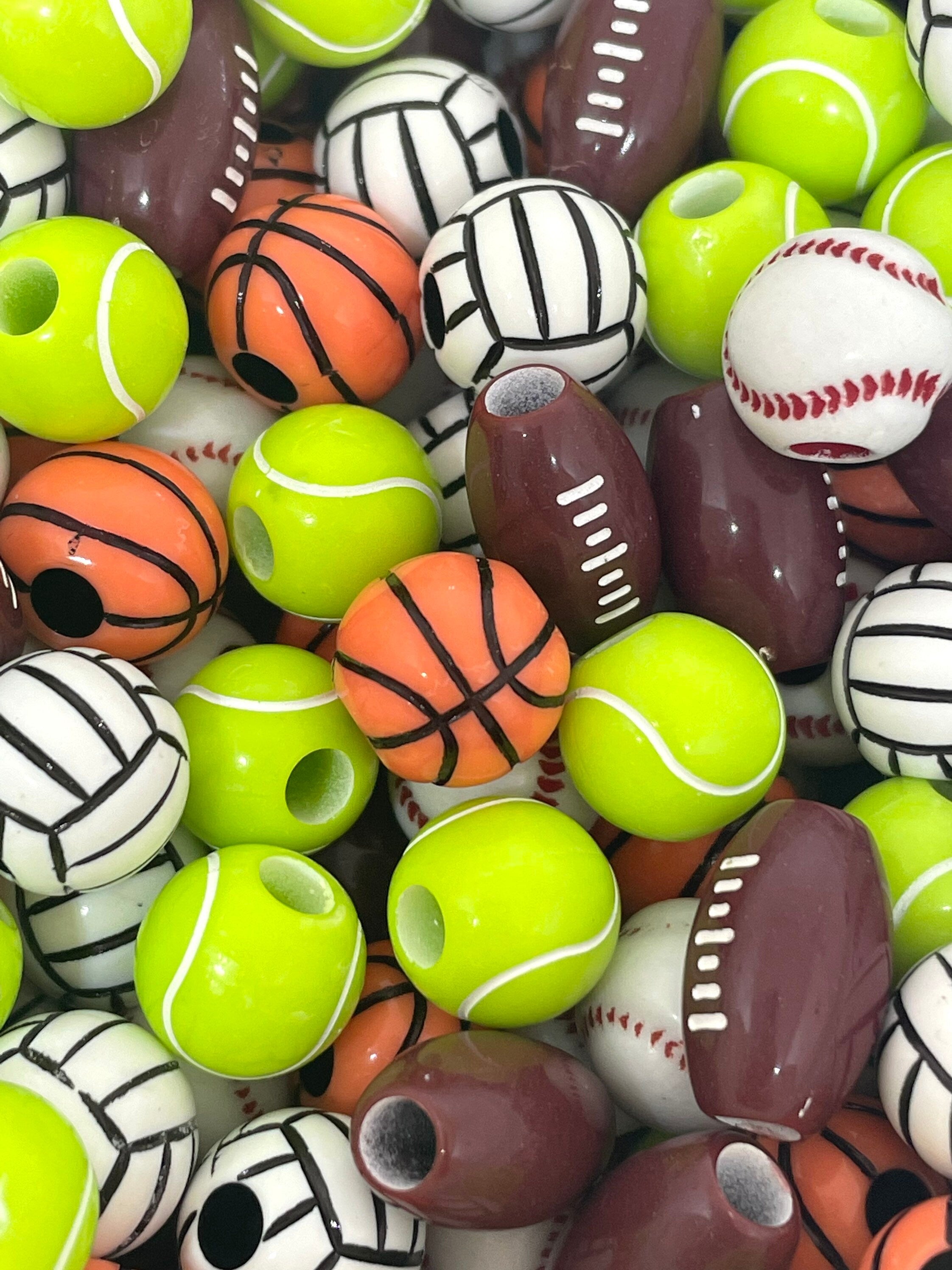 Sports Bead Set, Football, Basketball, Baseball, Tennis Ball, Volleyball Beads for Lanyard, Keychain, Jewelry Making, Team Sports