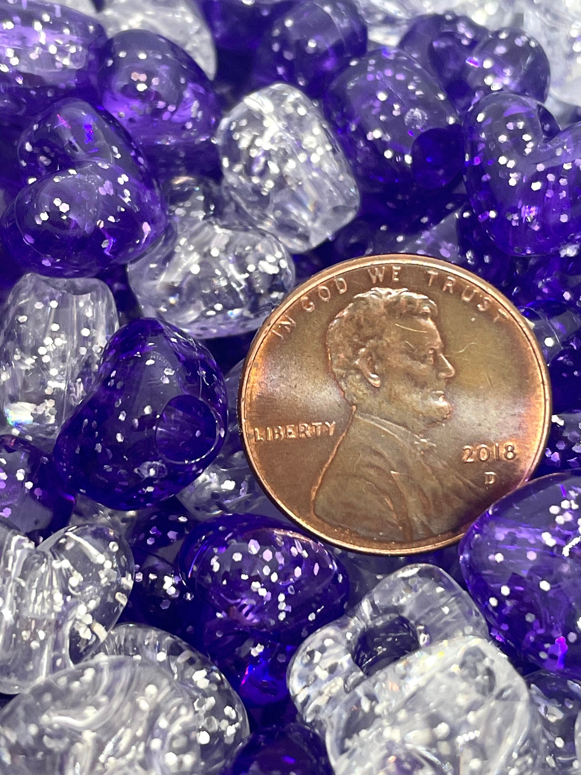 Sparkle Purple and Glitter Heart Beads, Heart Bead Variety for Jewelry Making, Glitter Beads for Kandi Jewelry