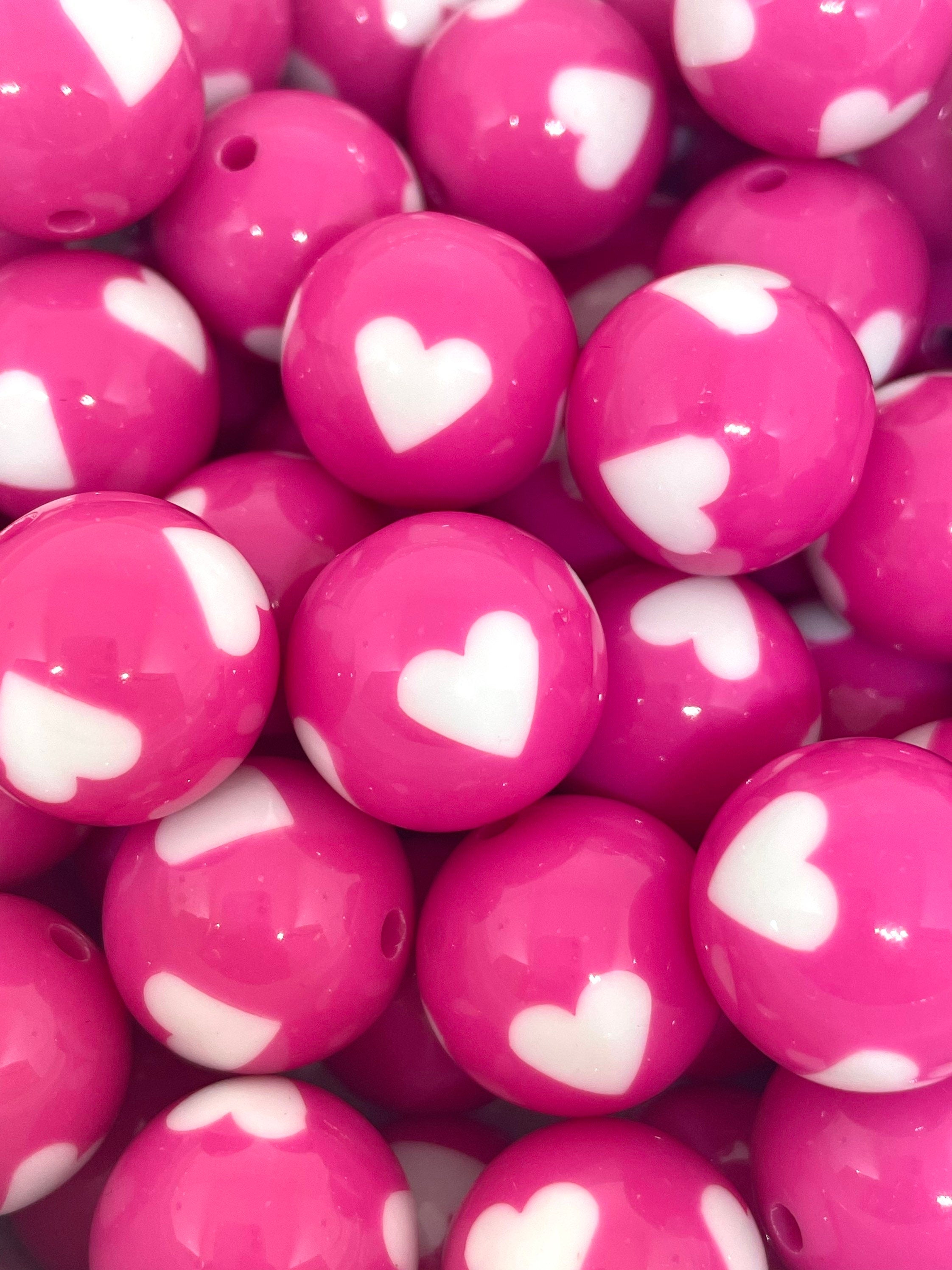 Chunky Magenta Heart Beads for Jewelry Making, 20mm Chunky Beads, Magenta Beads, Pink Beads for Necklace, Valentine's Day Beads