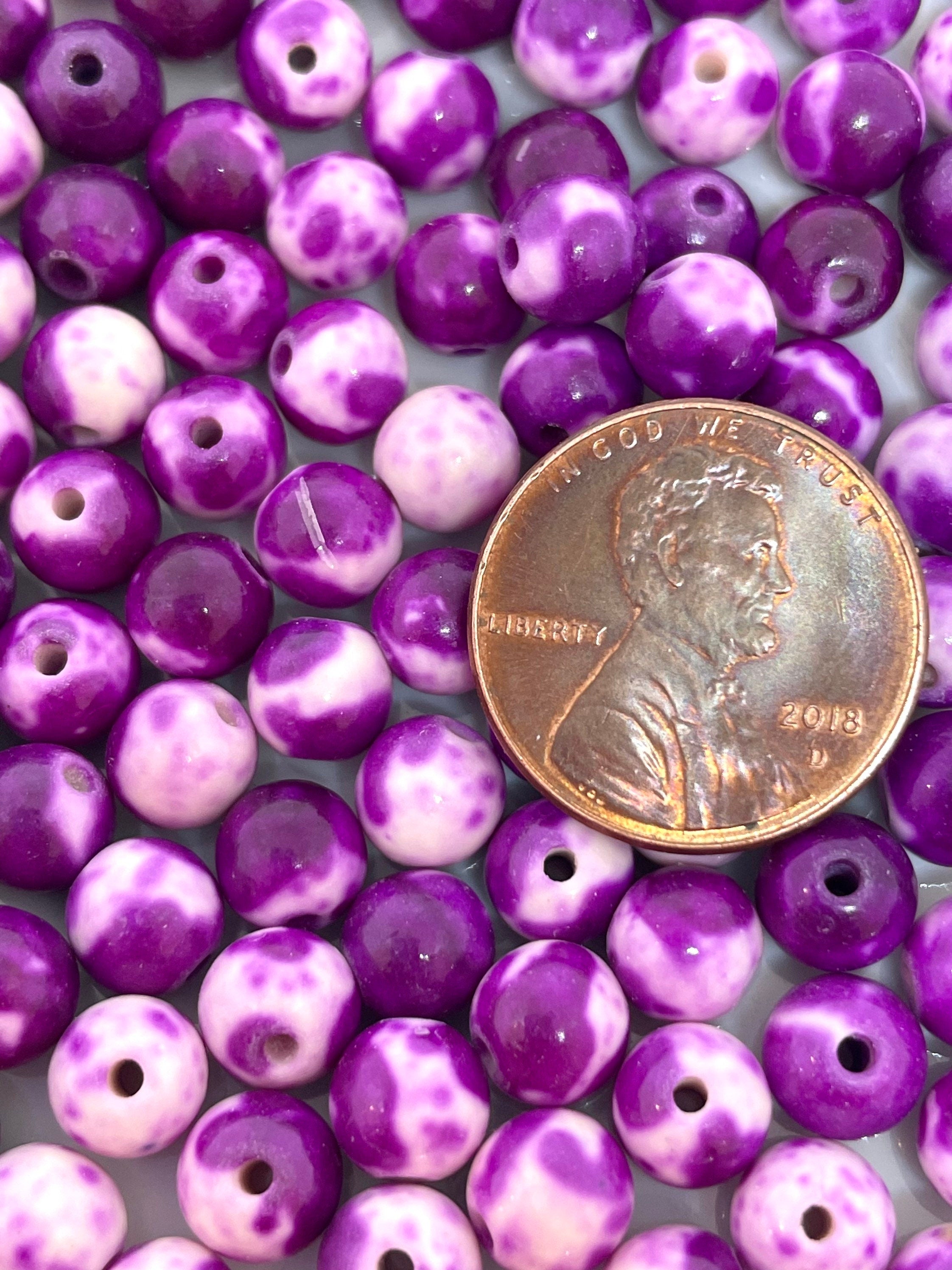 6mm Purple and White Rain Jasper Round Beads