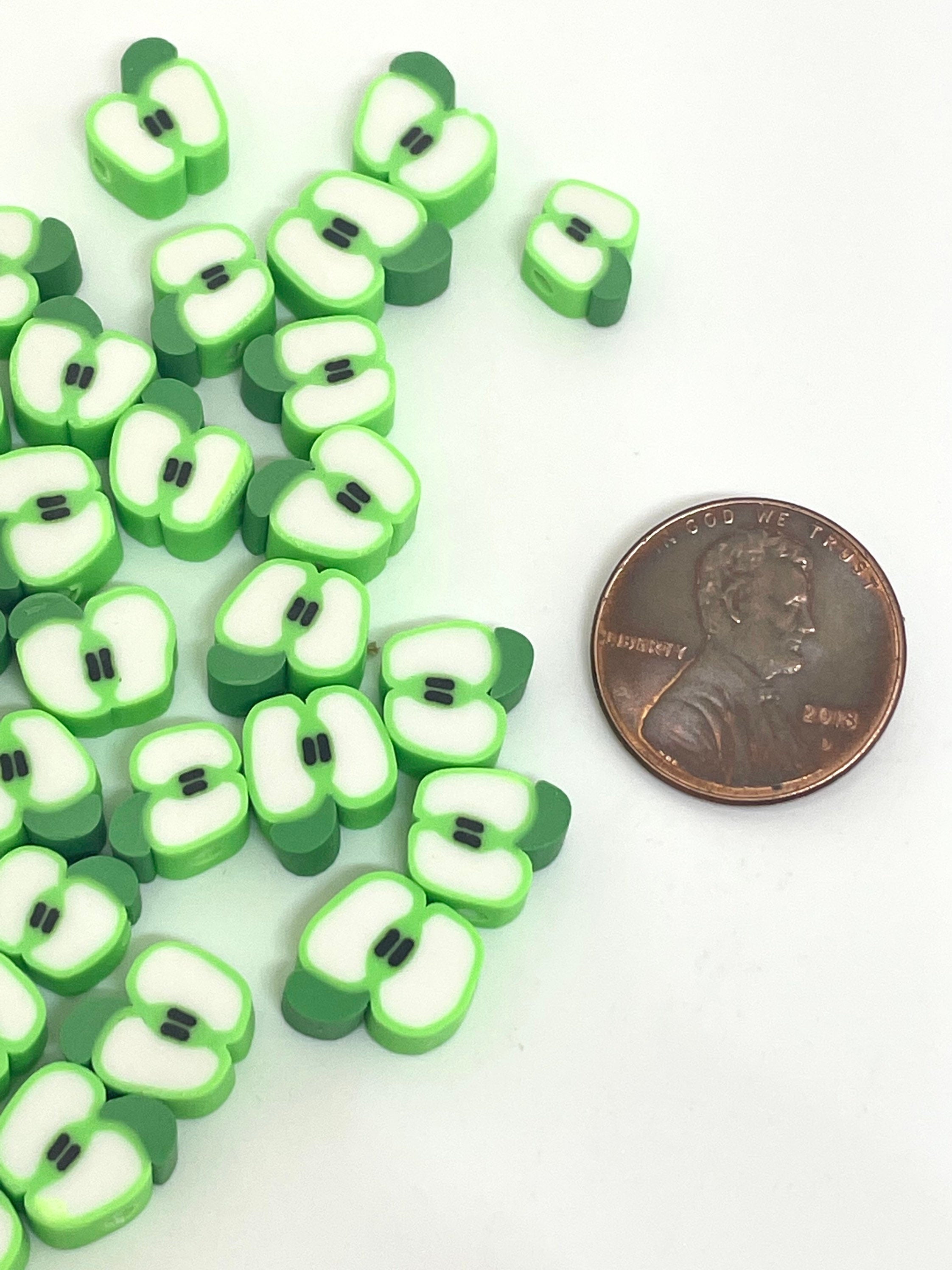 Cute Green Apple Beads for Jewelry Making, Fruit Charms, Fruit Beads, Apple Charm, Apple Pendant, Polymer Clay Beads for Bracelet, Cane