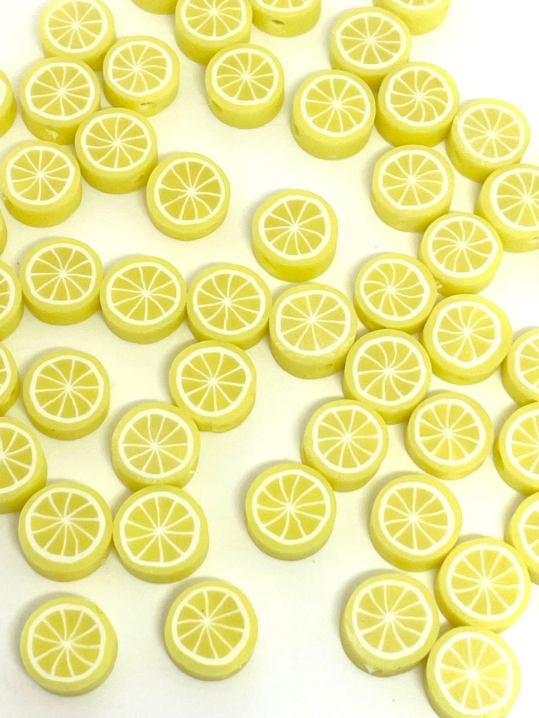 Clay Lemon Beads for Jewelry Making, Lemon Slice Beads, Lemon Charm, Fruit Charm, Fruit Jewelry for Bracelet, Lemon Pendant