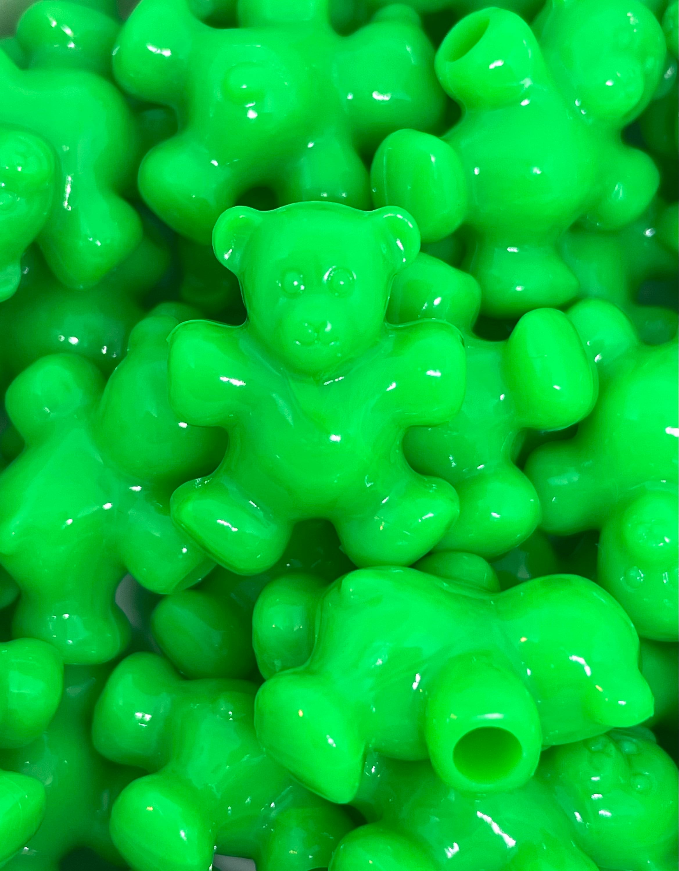 Neon Green Teddy Bear Beads for St Patricks Day, Green Beads for Jewelry Making, Saint Patrick's Day Jewelry, Charms, Pendants