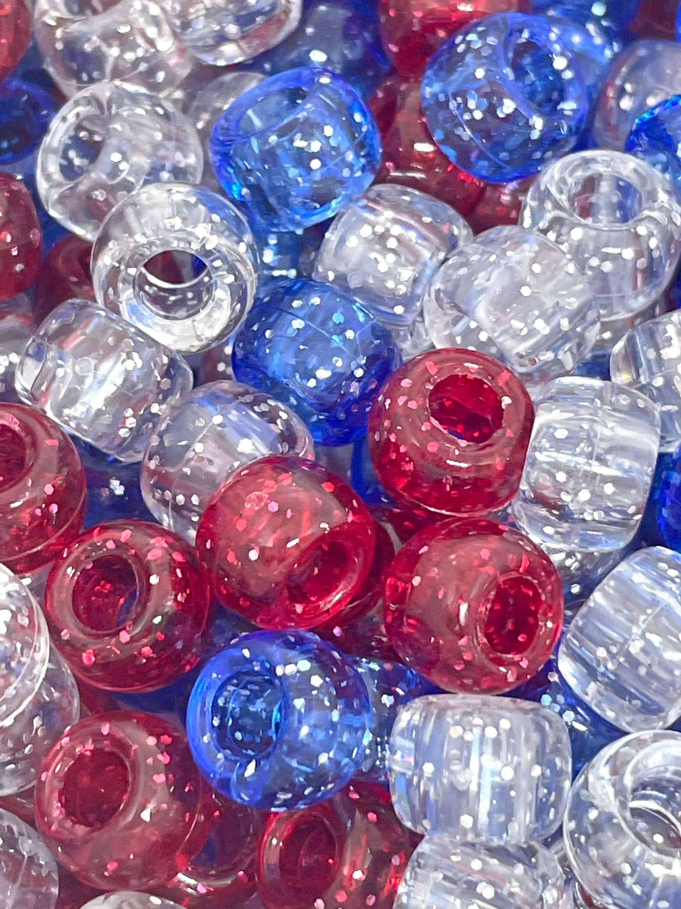 Fireworks Pony Beads, Fourth of July Themed Jewelry, Bracelet, Kandi Beads, Glitter Barrels, America Beads, Independence Day Jewelry