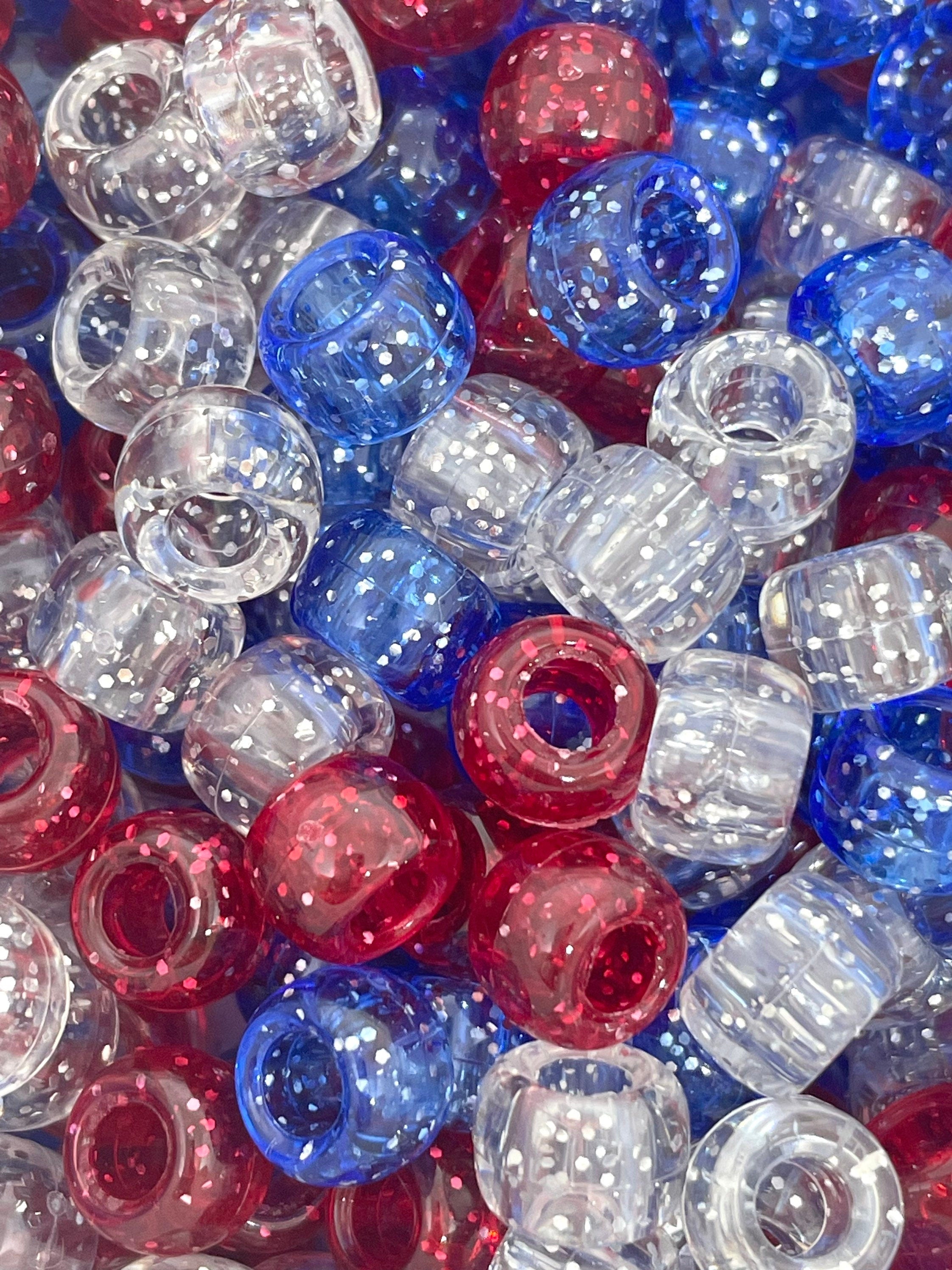 Fireworks Pony Beads, Fourth of July Themed Jewelry, Bracelet, Kandi Beads, Glitter Barrels, America Beads, Independence Day Jewelry