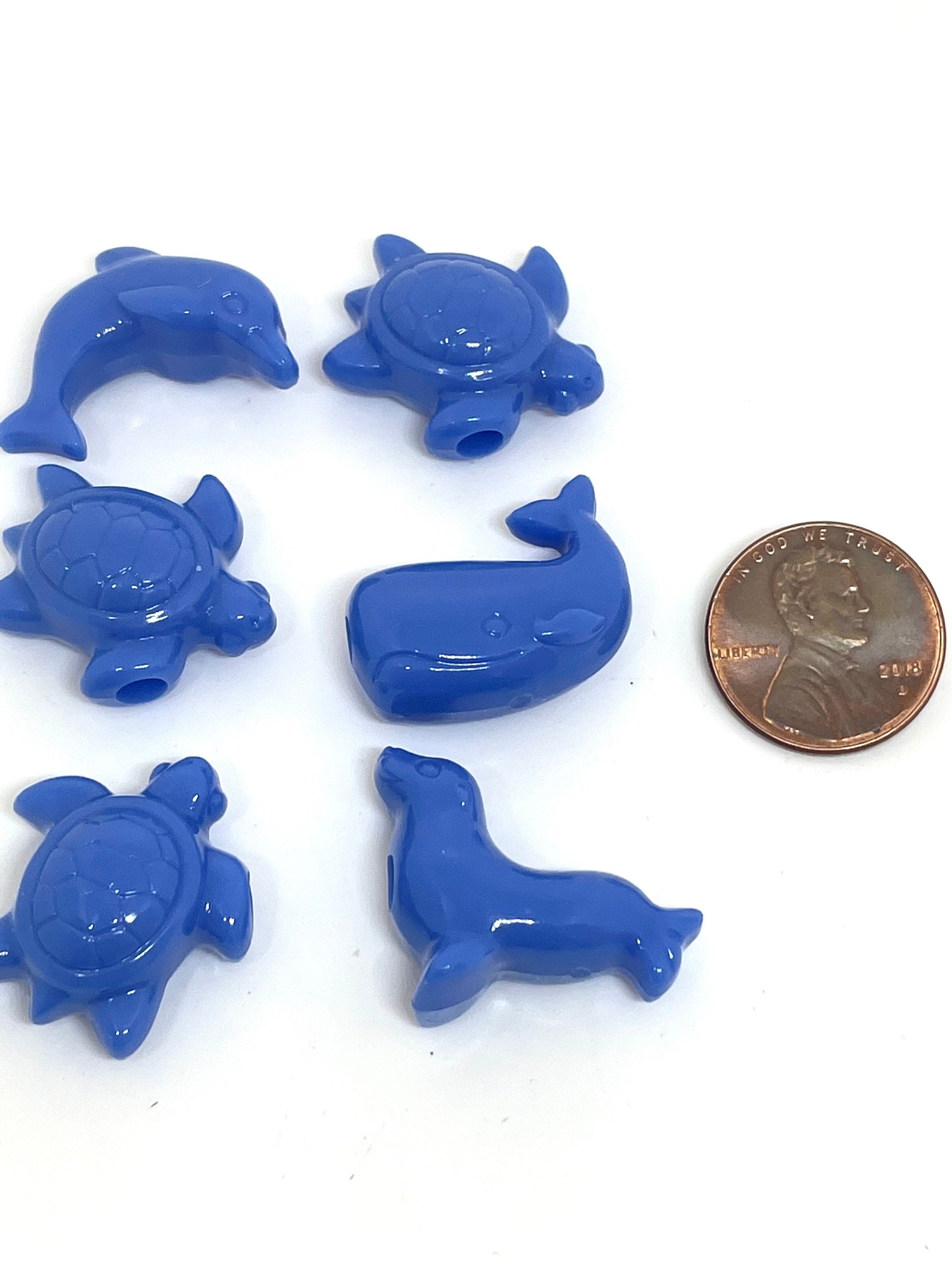 Periwinkle Marine Animal Beads, Sea Life Beads, Ocean Beads for Kids, Whale, Seal, Dolphin, and Sea Turtle Charms, Blue Beads