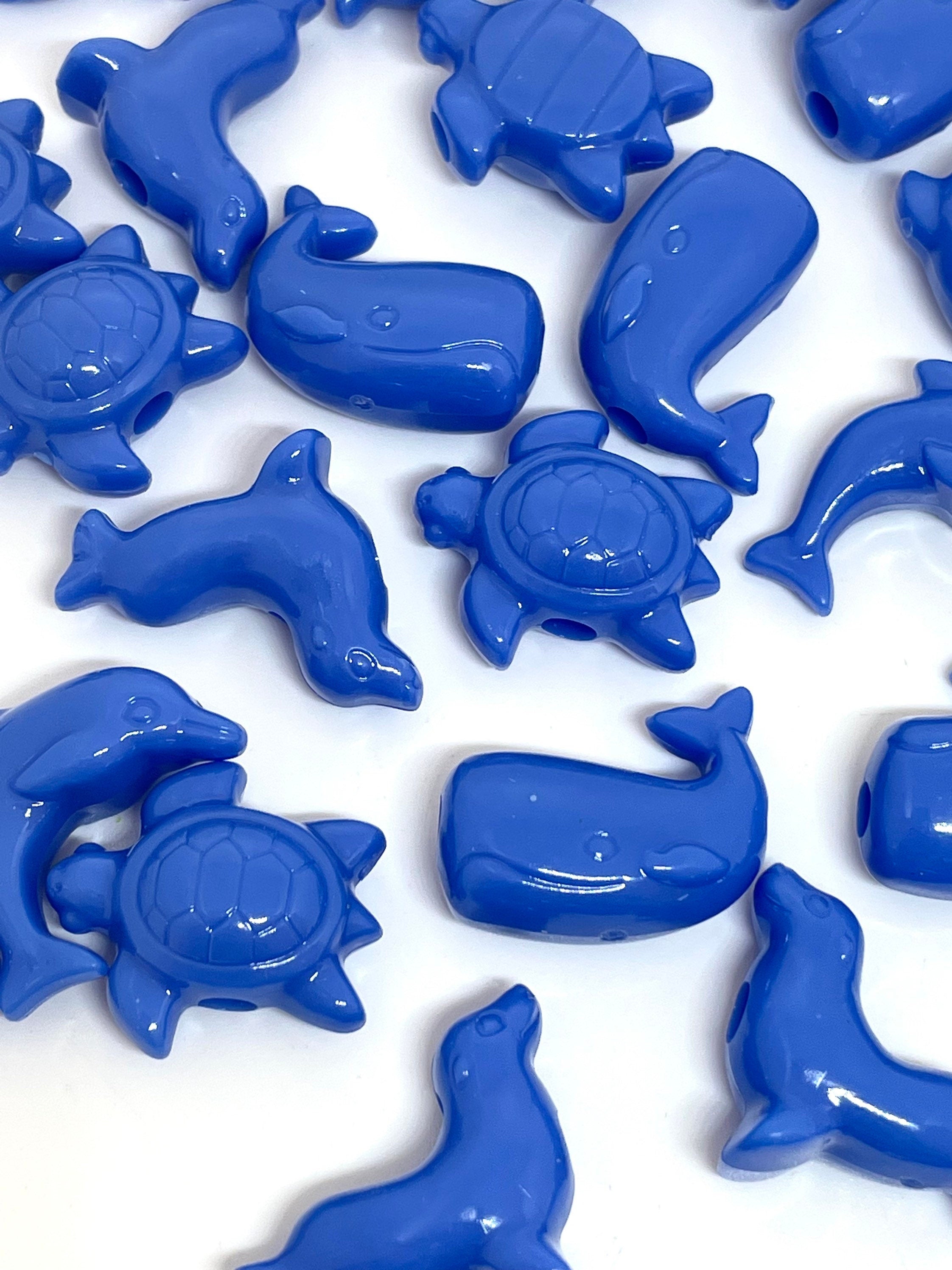 Periwinkle Marine Animal Beads, Sea Life Beads, Ocean Beads for Kids, Whale, Seal, Dolphin, and Sea Turtle Charms, Blue Beads