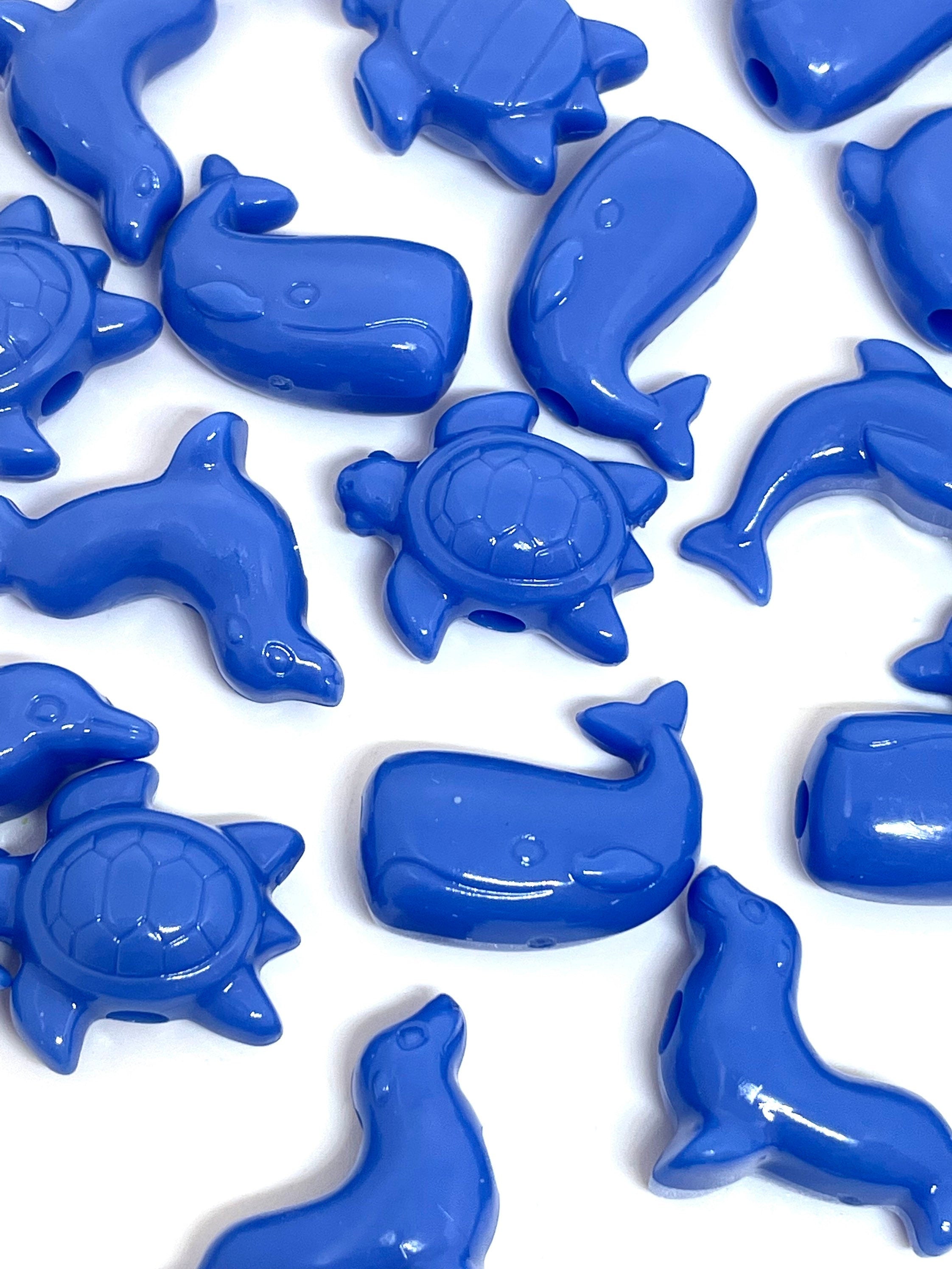 Periwinkle Marine Animal Beads, Sea Life Beads, Ocean Beads for Kids, Whale, Seal, Dolphin, and Sea Turtle Charms, Blue Beads