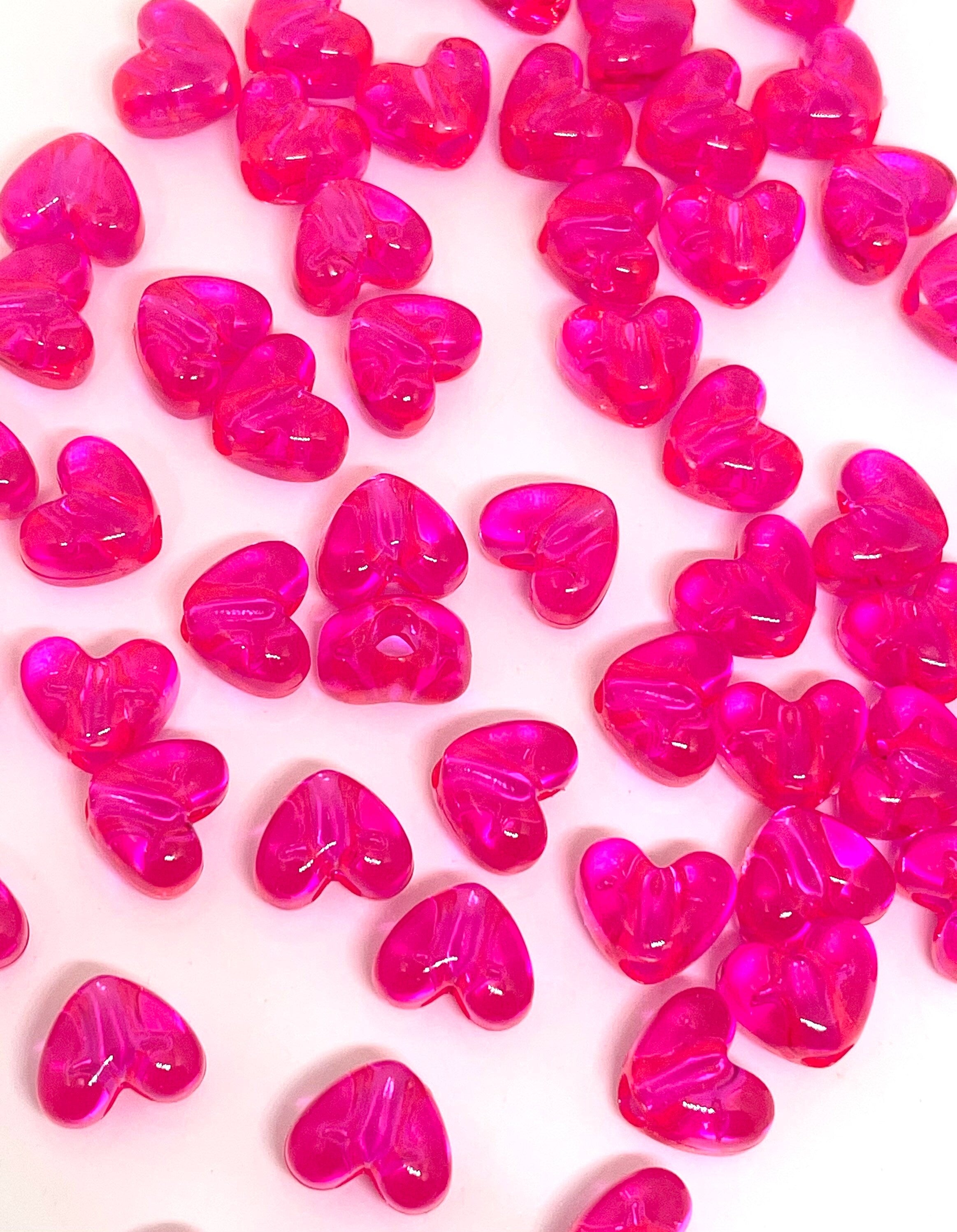 Hot Pink Heart Beads for Jewelry Making, Bright Pink Beads for Bracelet, Valentines Day Beads, Valentines Day Jewelry