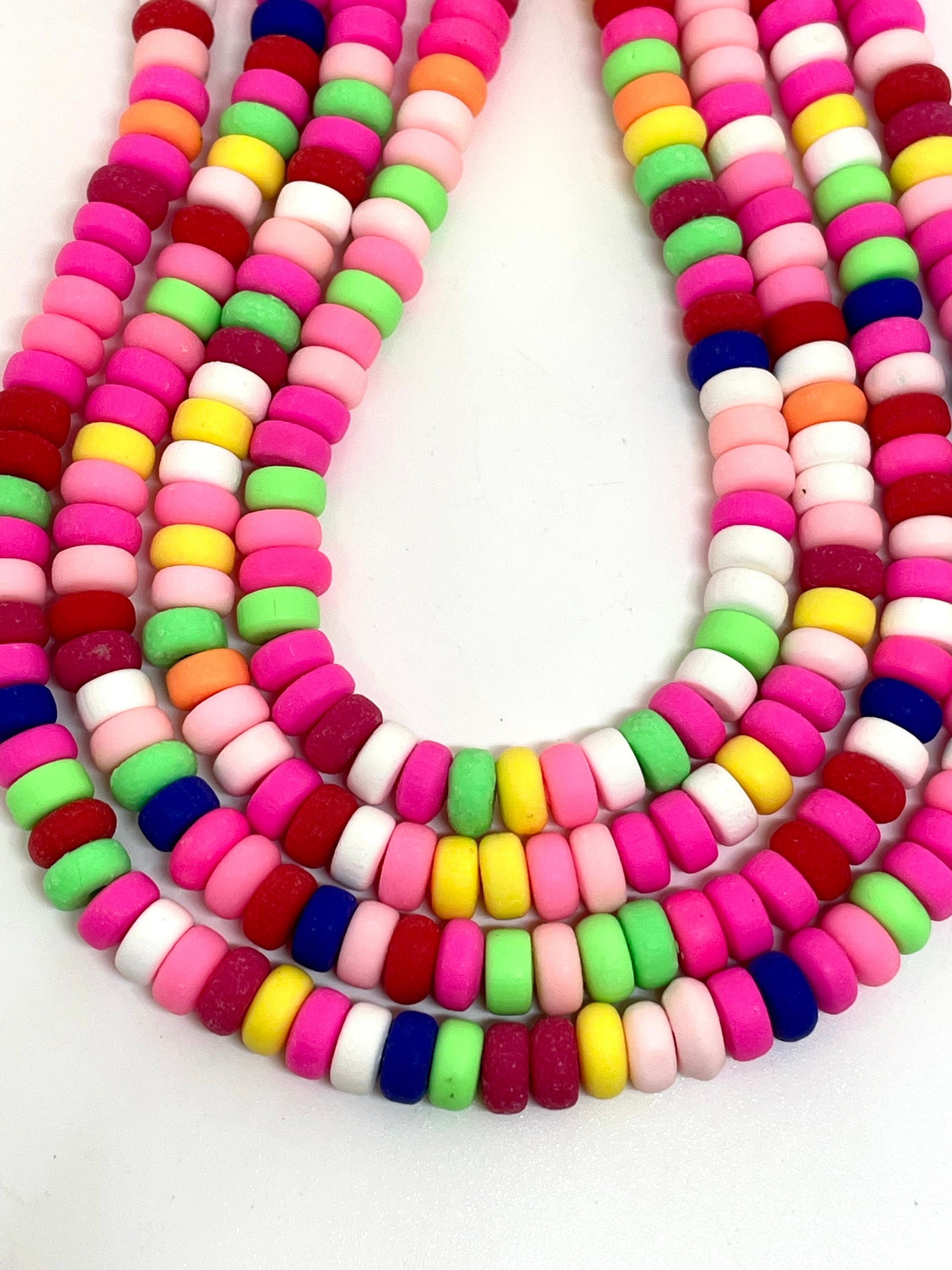 Candy Bead Necklace, Heishi Beads, Disc Beads, 6mm Polymer Clay Beads for Jewelry Making, Heishi Necklace, Bright Colorful Beads