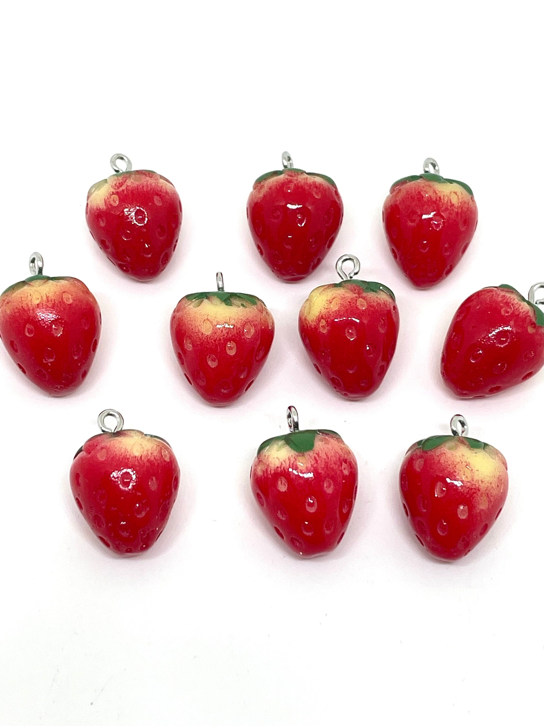 Cute Strawberry Charm for Necklace, Strawberry Jewelry, Easter Jewelry, Fruit Beads for Jewelry Making