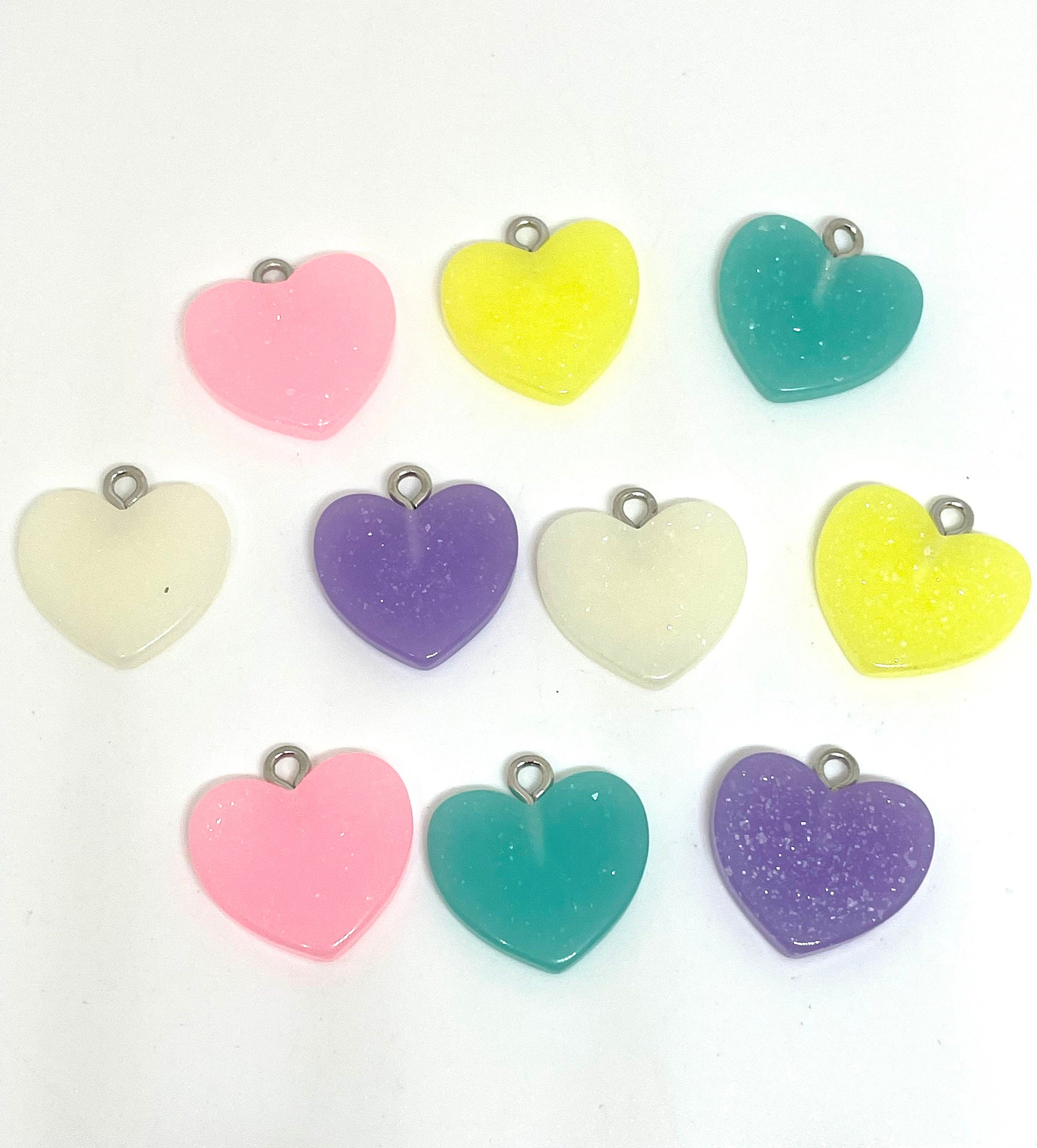 Cute Resin Heart Charms for Jewelry Making, Pastel Heart Charms for Necklace, Bracelet, Kawaii Charms