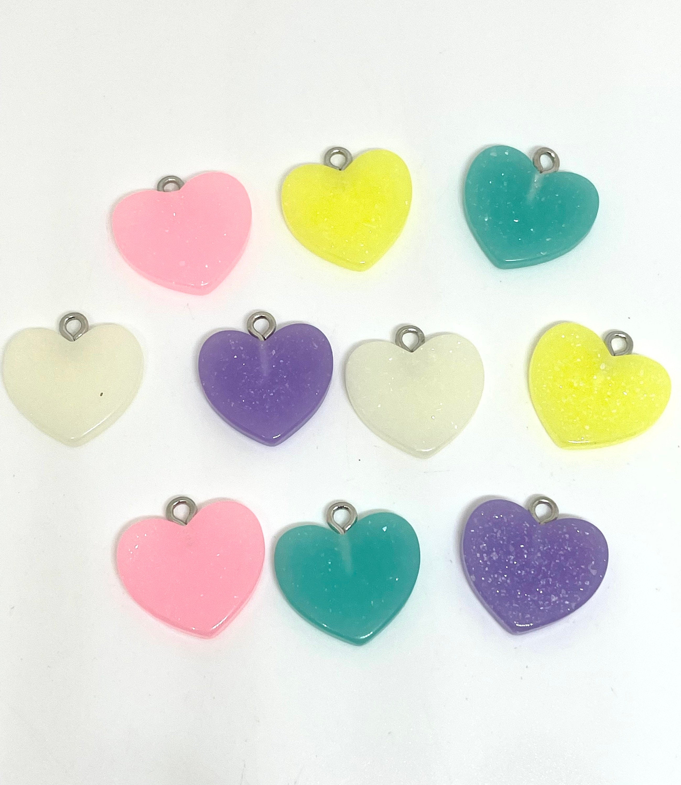 Cute Resin Heart Charms for Jewelry Making, Pastel Heart Charms for Necklace, Bracelet, Kawaii Charms