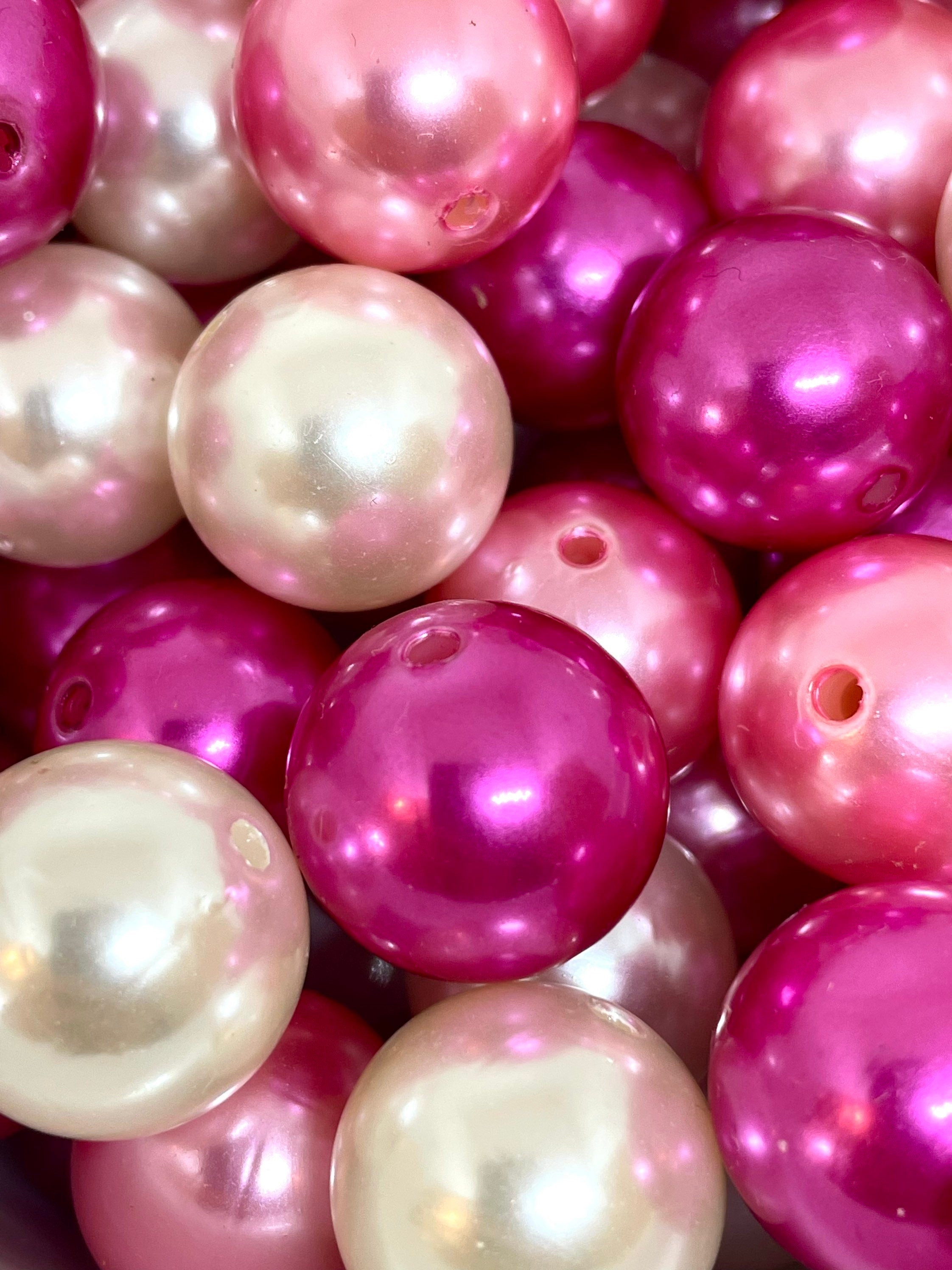 Chunky Beads Glamour Mix, 20mm Shiny Beads for Chunky Necklace, Bright Pink Pearl Beads for Jewelry Making