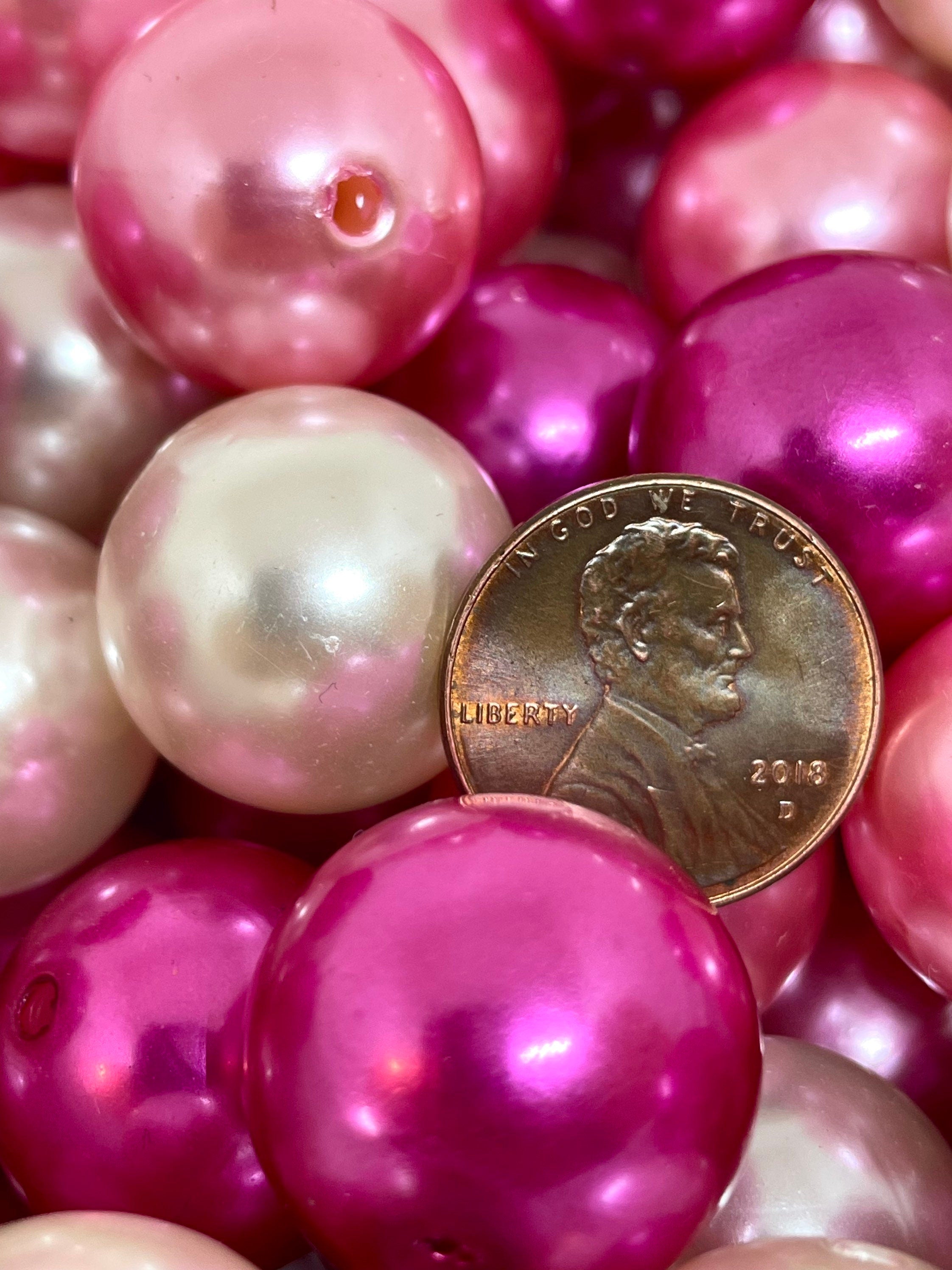 Chunky Beads Glamour Mix, 20mm Shiny Beads for Chunky Necklace, Bright Pink Pearl Beads for Jewelry Making
