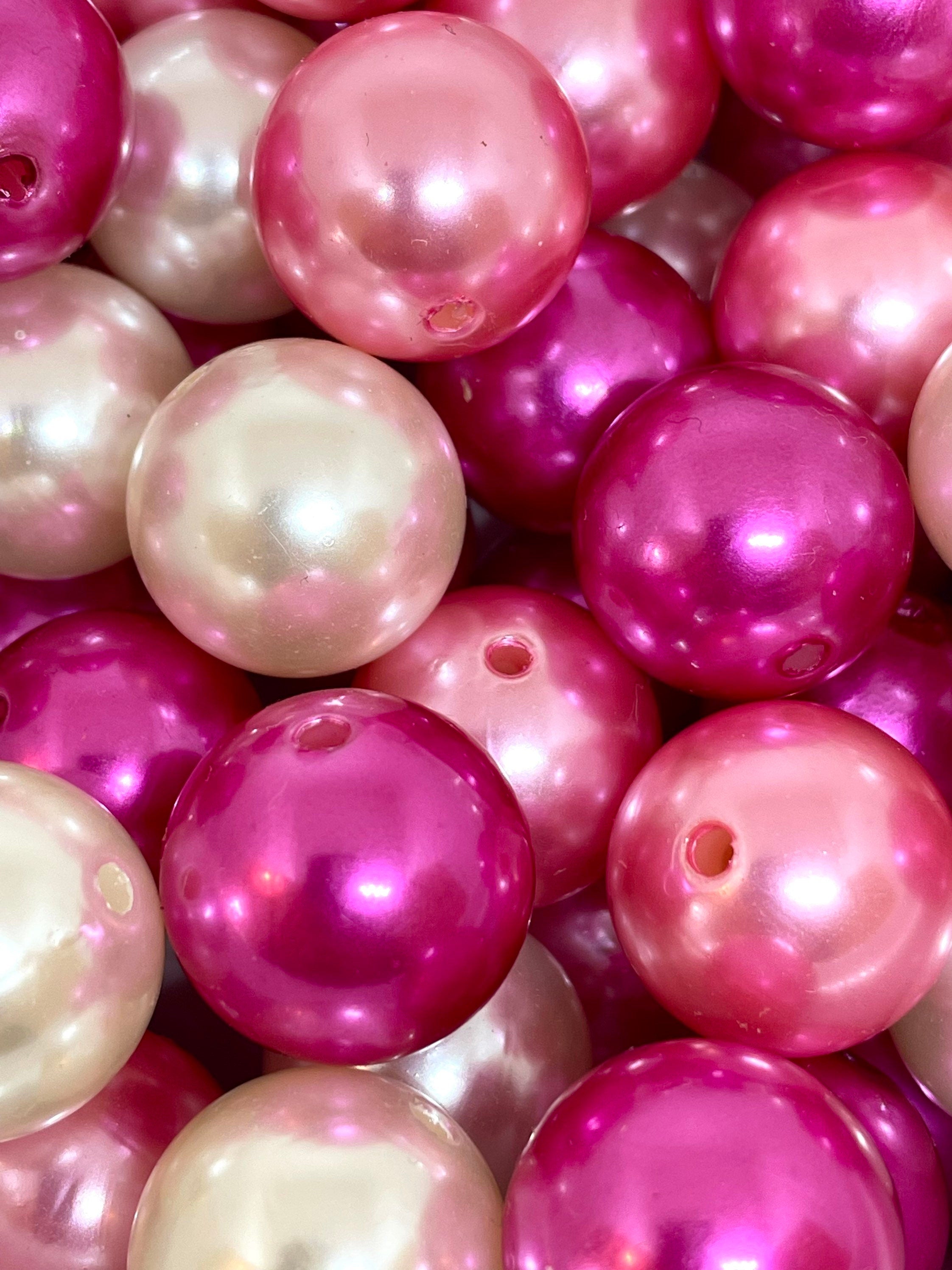 Chunky Beads Glamour Mix, 20mm Shiny Beads for Chunky Necklace, Bright Pink Pearl Beads for Jewelry Making