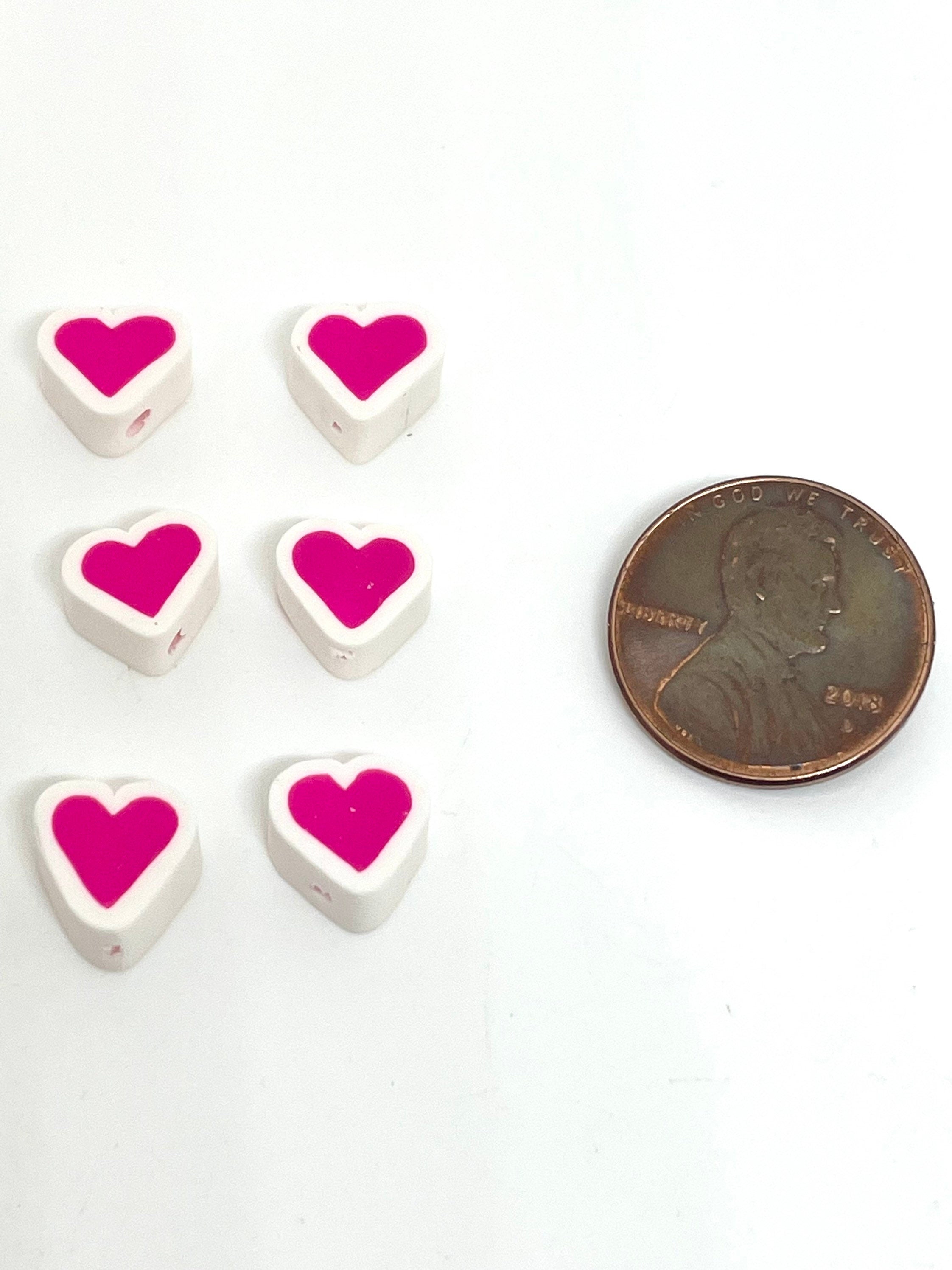Pink and White Polymer Clay Heart Beads, Heart Spacer Beads for Bracelet, Necklace