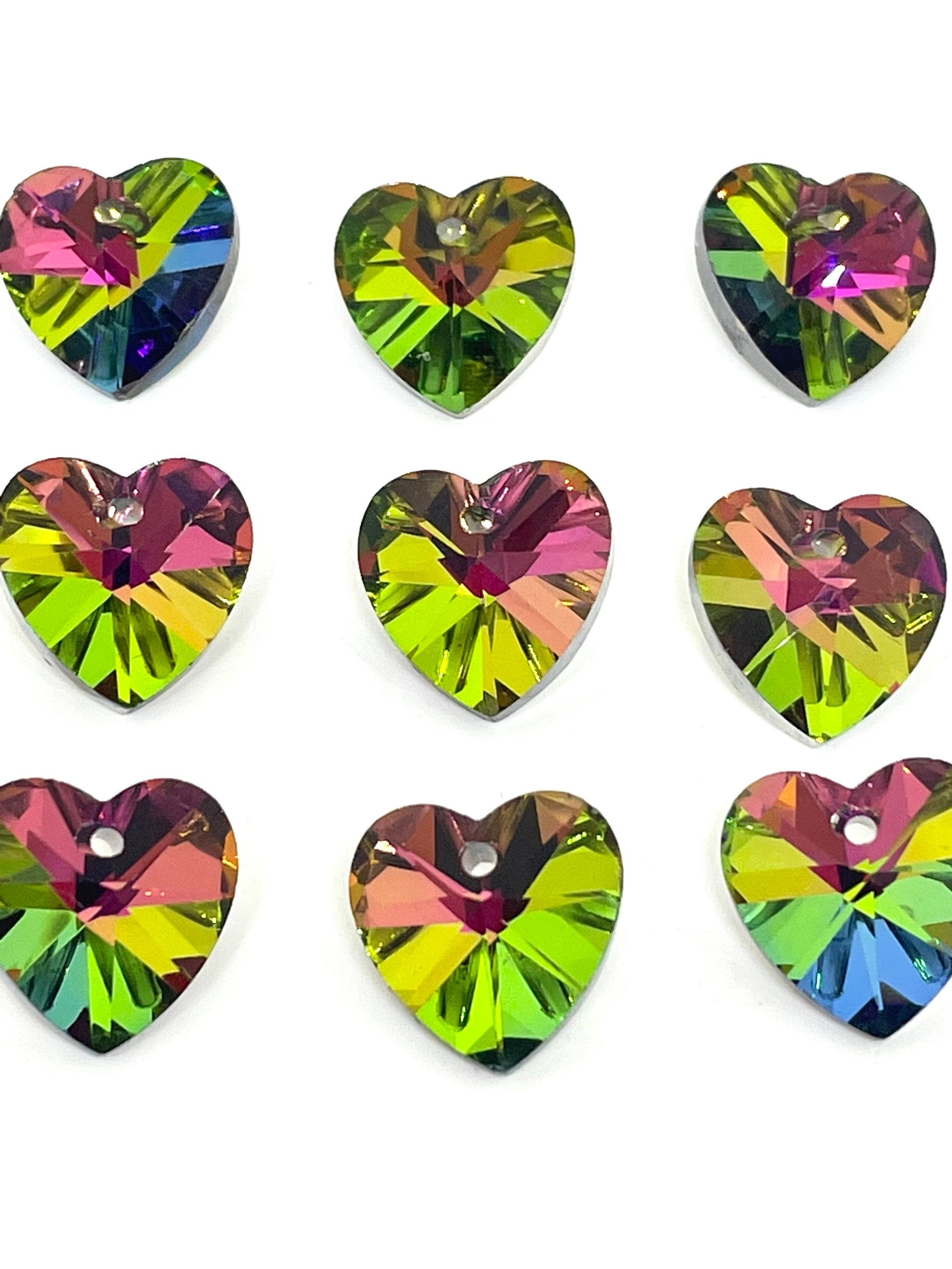 Beautiful Glass Rainbow Heart Pendant for Jewelry Making, Necklace, Crystal Heart Charm