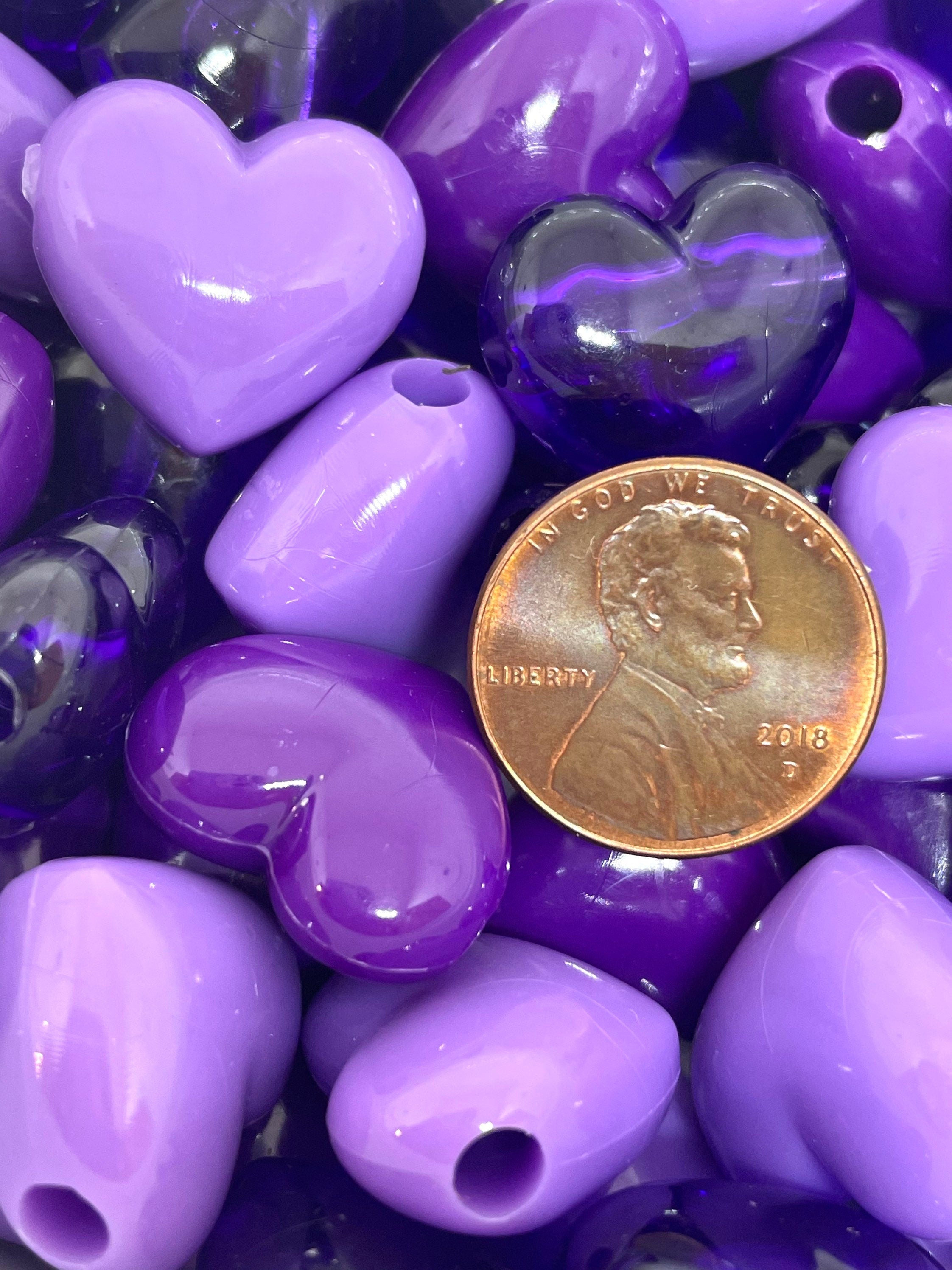 Purple Heart Charms for Jewelry Making, Lavender Purple Beads for Necklace, Heart Beads, Dark Purple Bead Mix, Bead Set