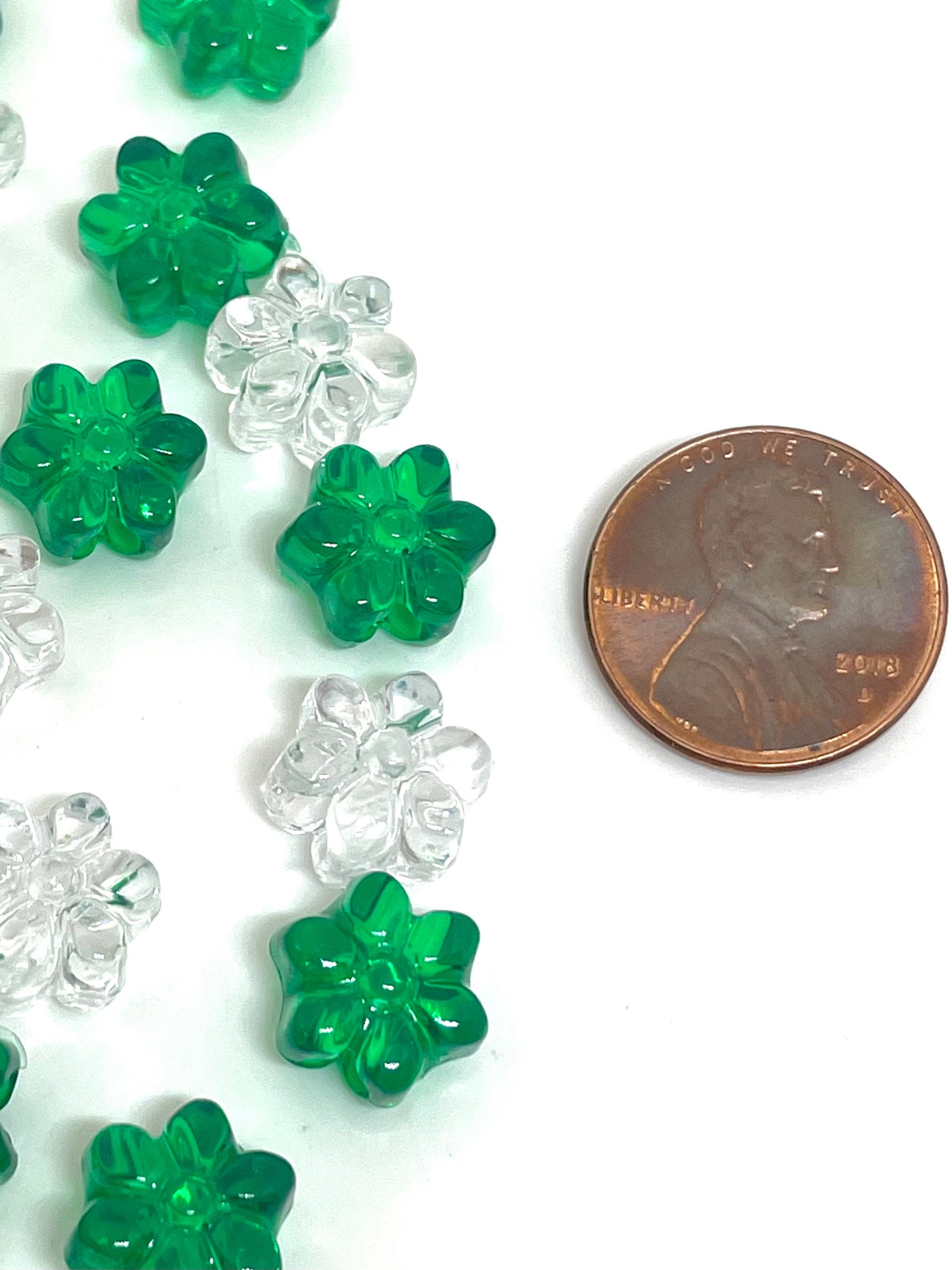 St Patricks Day Beads, Green Beads for Jewelry Making, Shamrock Beads, Flower Beads for Bracelet, Translucent Green Beads