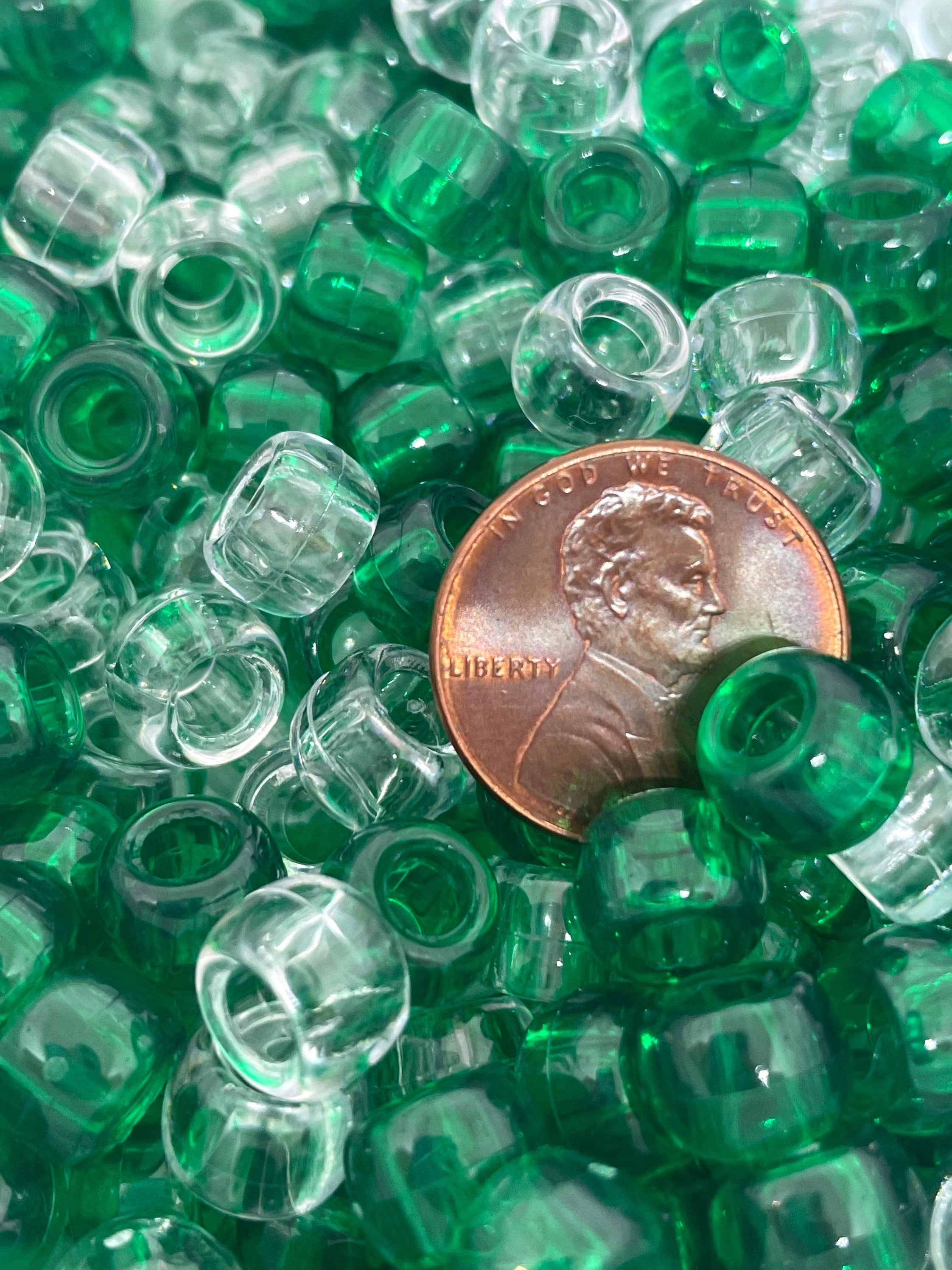 St. Patrick's Day Barrel Beads for Kandi, Clear Green Beads for Bracelet, St Patricks Day Beads for Jewelry Making, Green Pony Beads