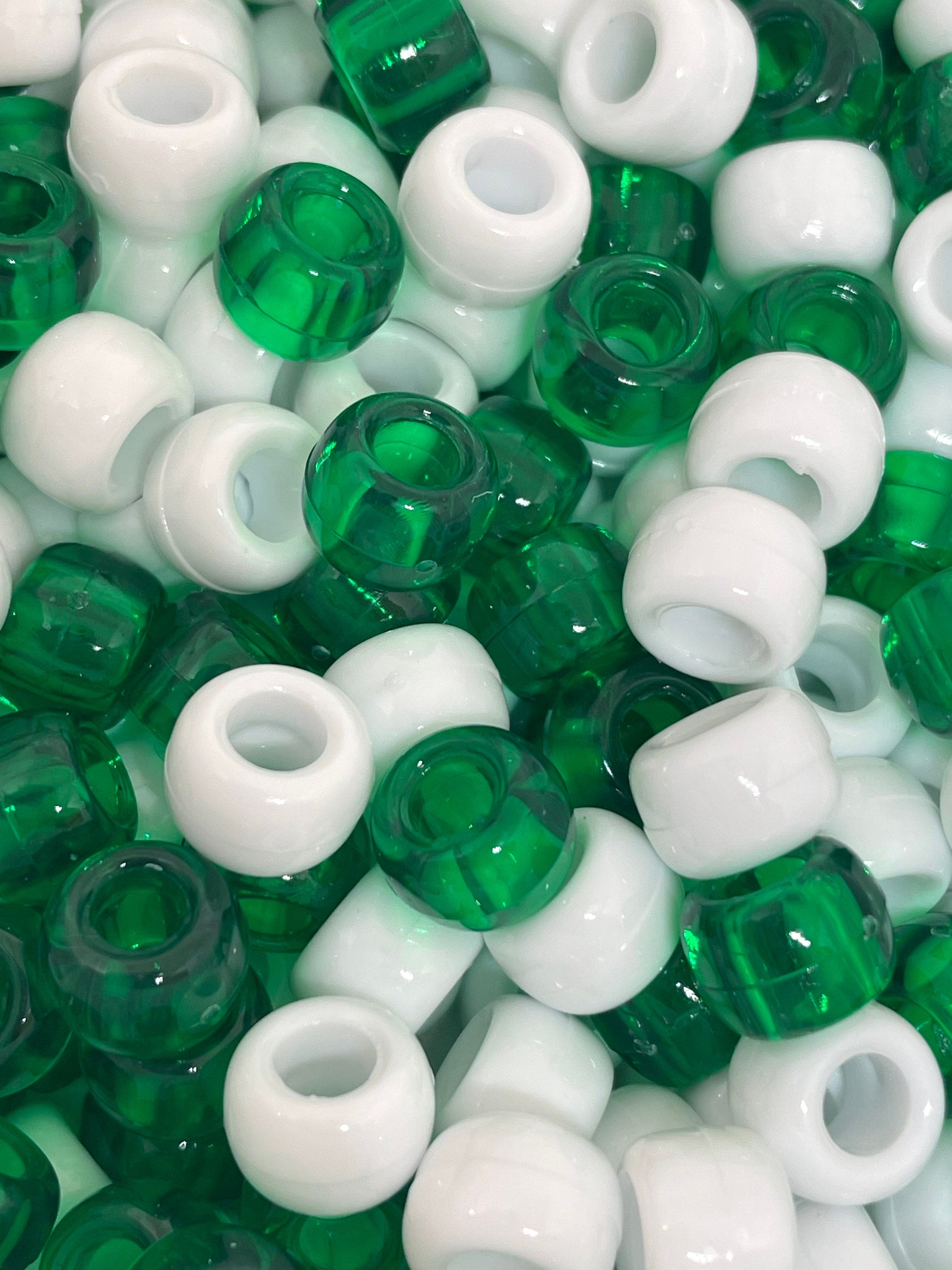 St. Patrick's Day Pony Beads, St Patricks Day Jewelry, Green Pony Beads, Clear Green Barrel Beads for Kandi Bracelet