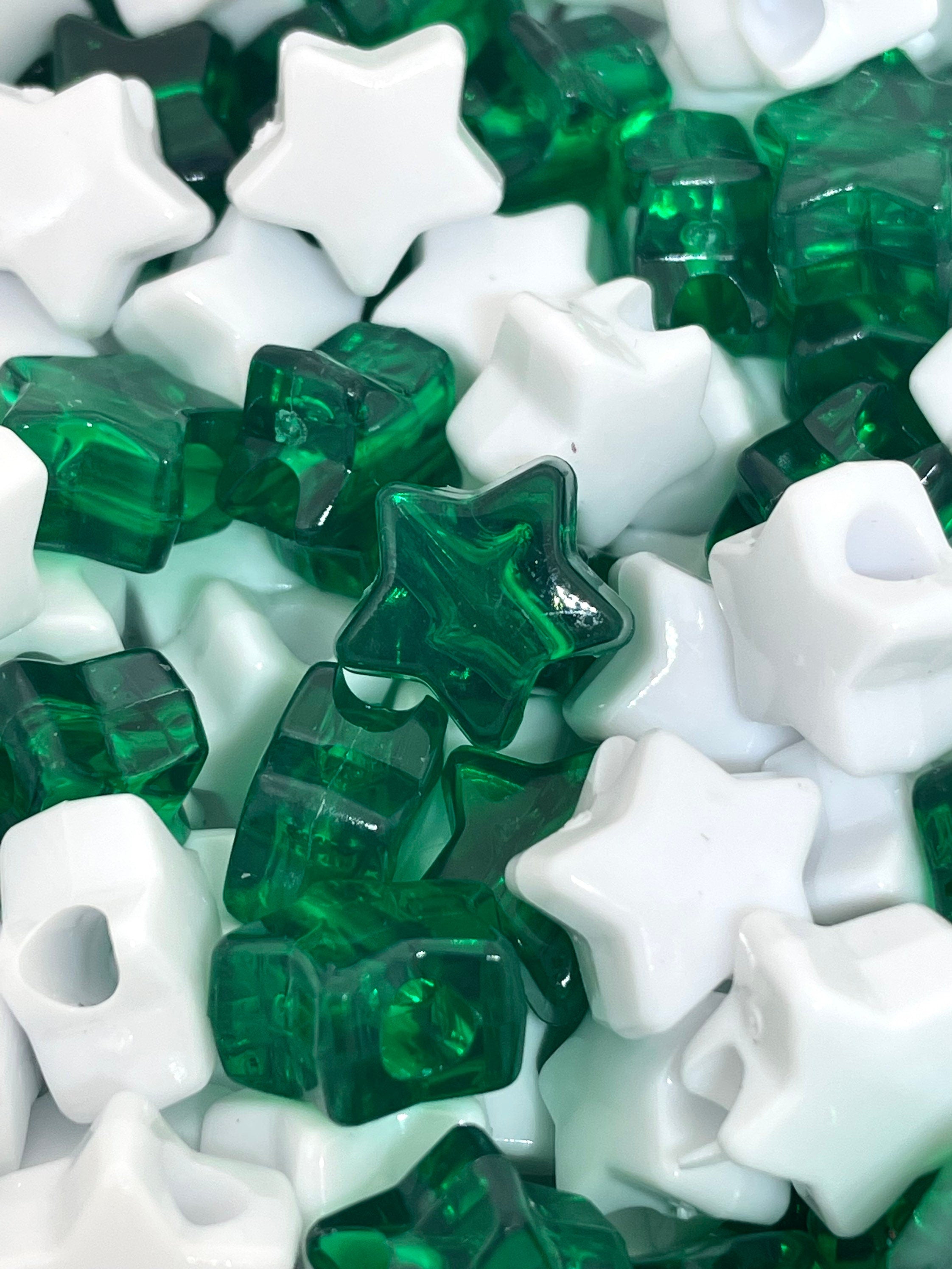 St Patrick Day Beads, Green Star Beads for St Patrick's Day Jewelry, Dark Green Beads, Green Star Pony Beads