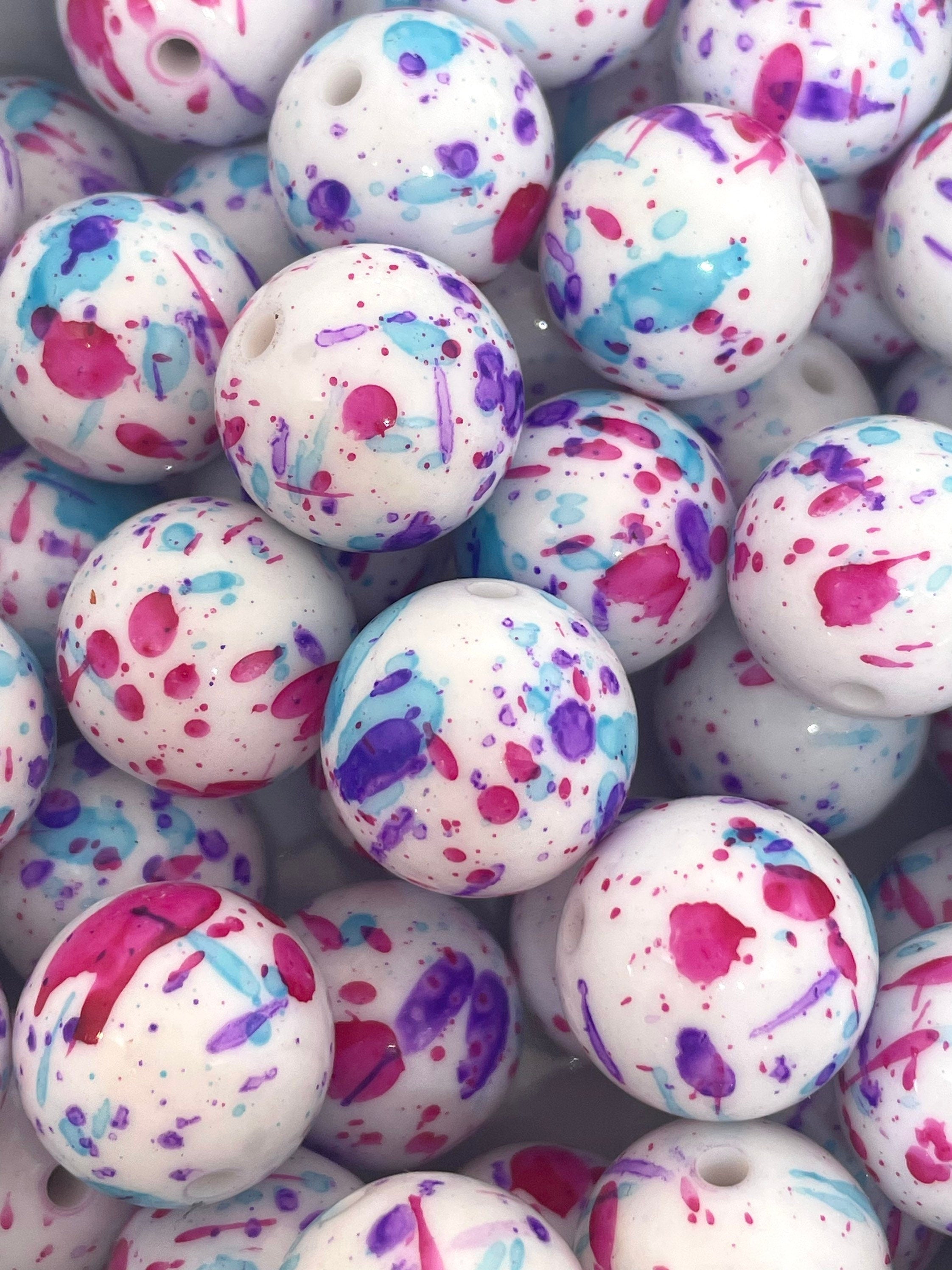 Chunky Paint Splatter Beads for Jewelry Making, Chunky Beads, Chunky Necklace, Pink and Purple Beads, Jawbreaker Beads, Bubblegum Beads