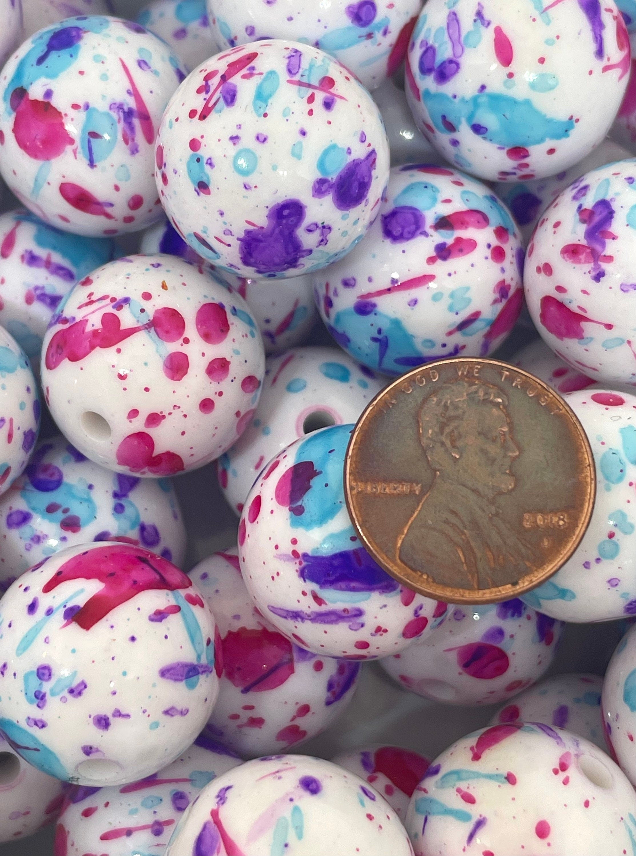 Chunky Paint Splatter Beads for Jewelry Making, Chunky Beads, Chunky Necklace, Pink and Purple Beads, Jawbreaker Beads, Bubblegum Beads