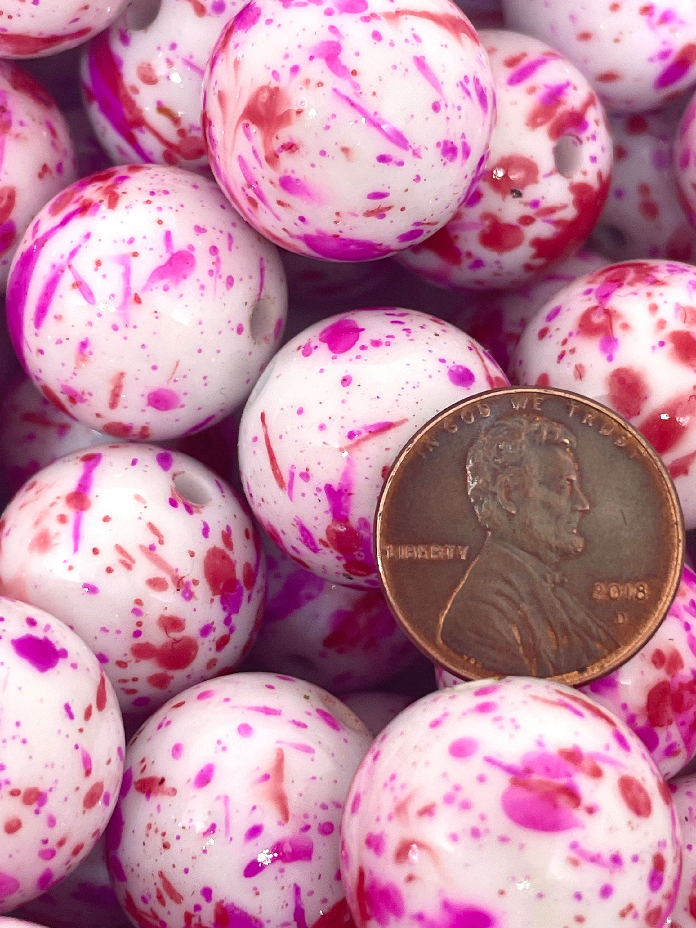 Chunky Valentines Day Beads, Vday Paint Splatter Beads for Jewelry, Chunky Beads, Chunky Jewelry, Bubblegum Beads, Unicorn Beads