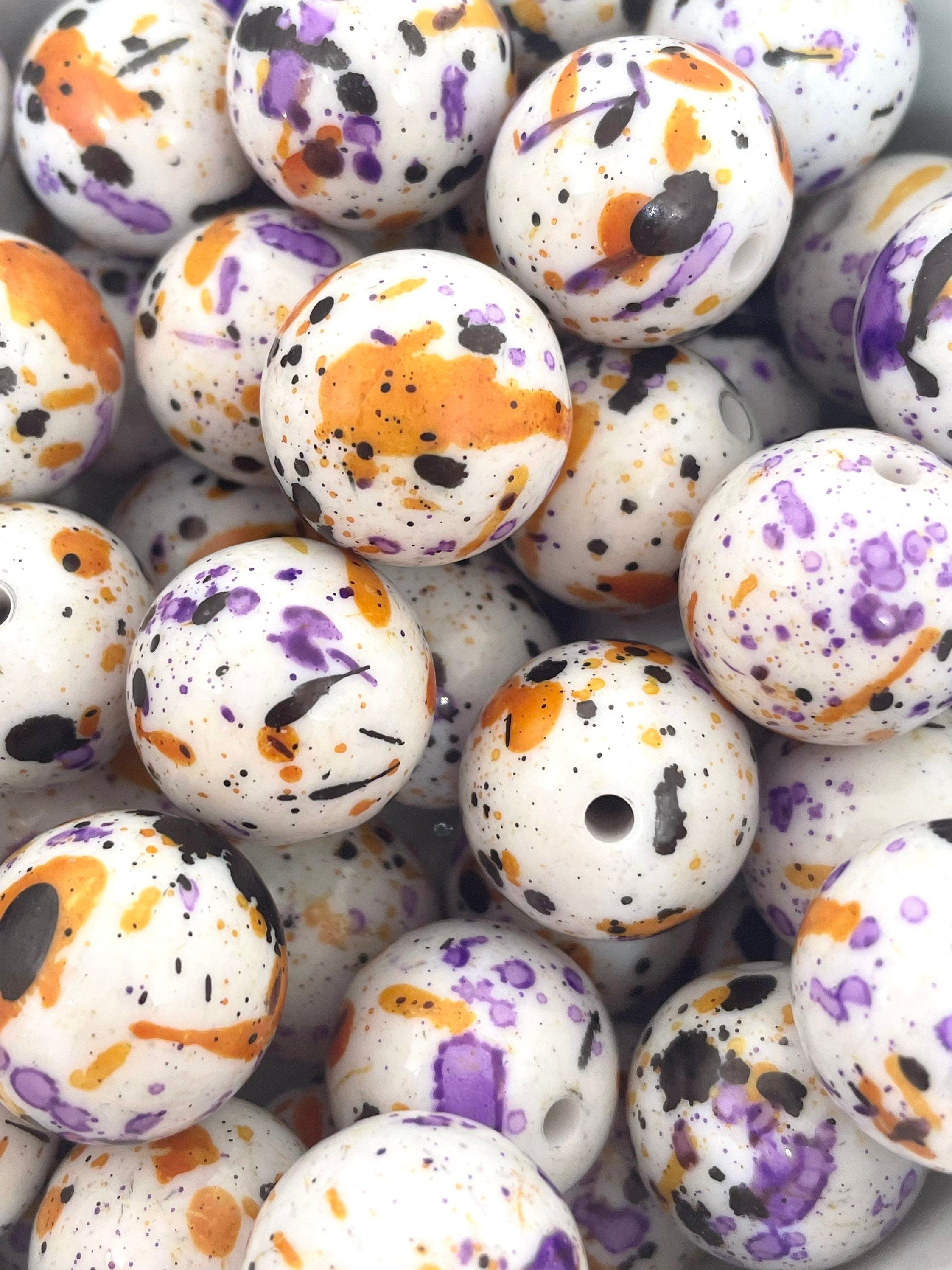 Chunky Halloween Beads, Chunky Beads, 20mm Beads for Jewelry Making, Chunky Necklace, Halloween Jewelry, Speckled Beads, Paint Splatter Bead