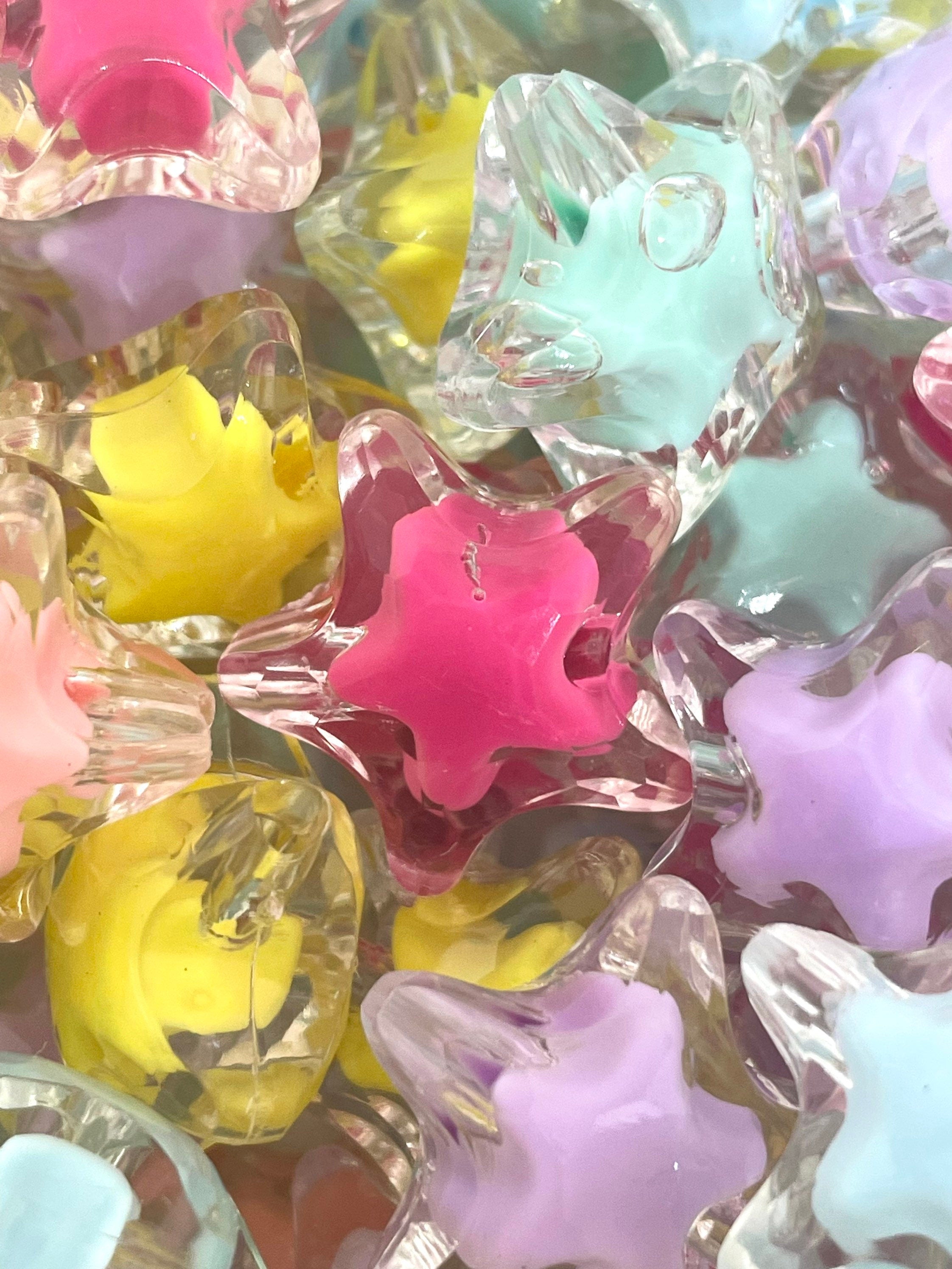 Chunky Pastel Stars for Jewelry Making, Star Beads, Star Charm for Necklace, Celestial Beads