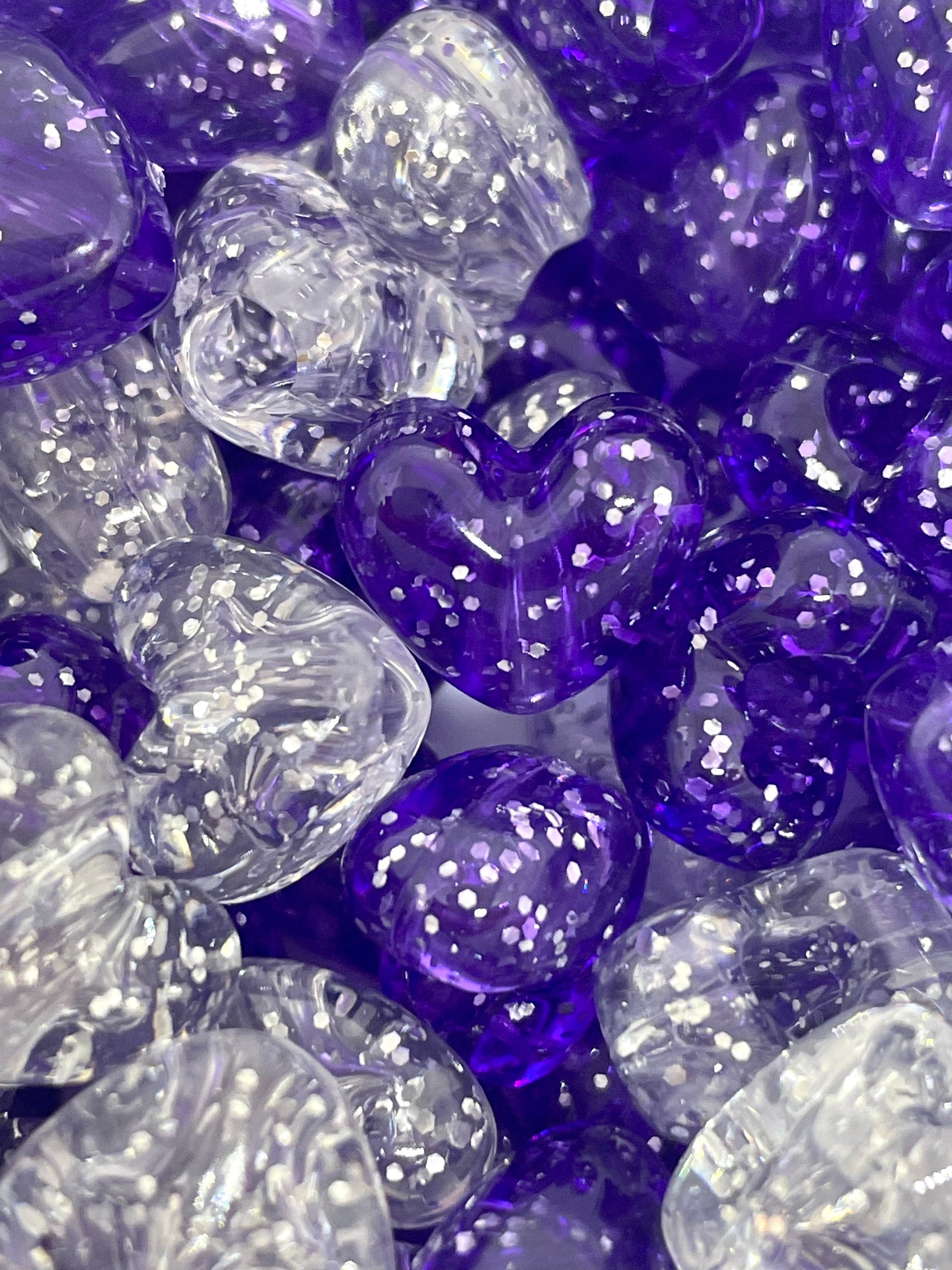 Sparkle Purple and Glitter Heart Beads, Heart Bead Variety for Jewelry Making, Glitter Beads for Kandi Jewelry