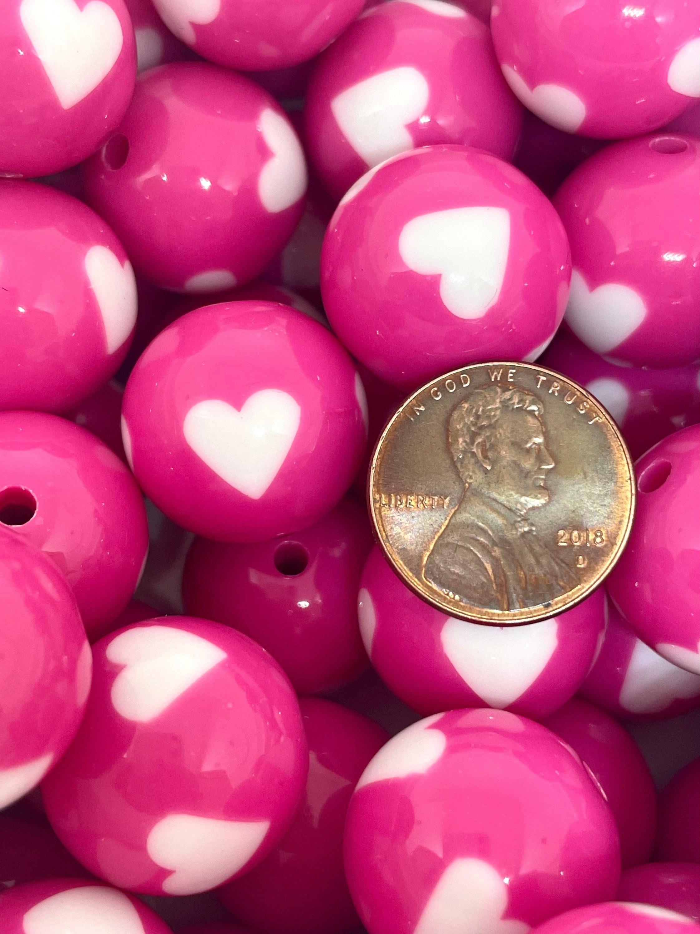 Chunky Magenta Heart Beads for Jewelry Making, 20mm Chunky Beads, Magenta Beads, Pink Beads for Necklace, Valentine's Day Beads