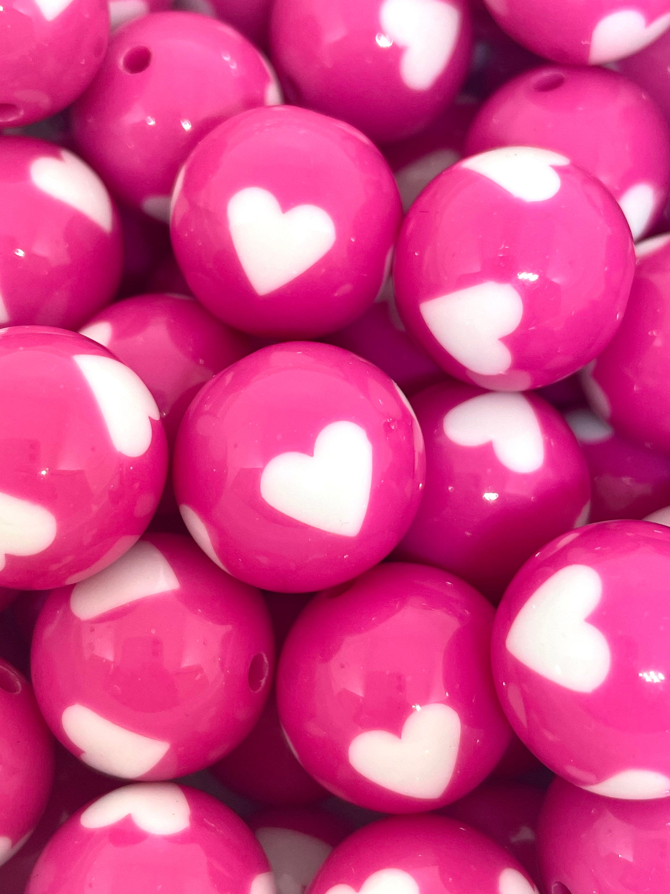 Chunky Magenta Heart Beads for Jewelry Making, 20mm Chunky Beads, Magenta Beads, Pink Beads for Necklace, Valentine's Day Beads