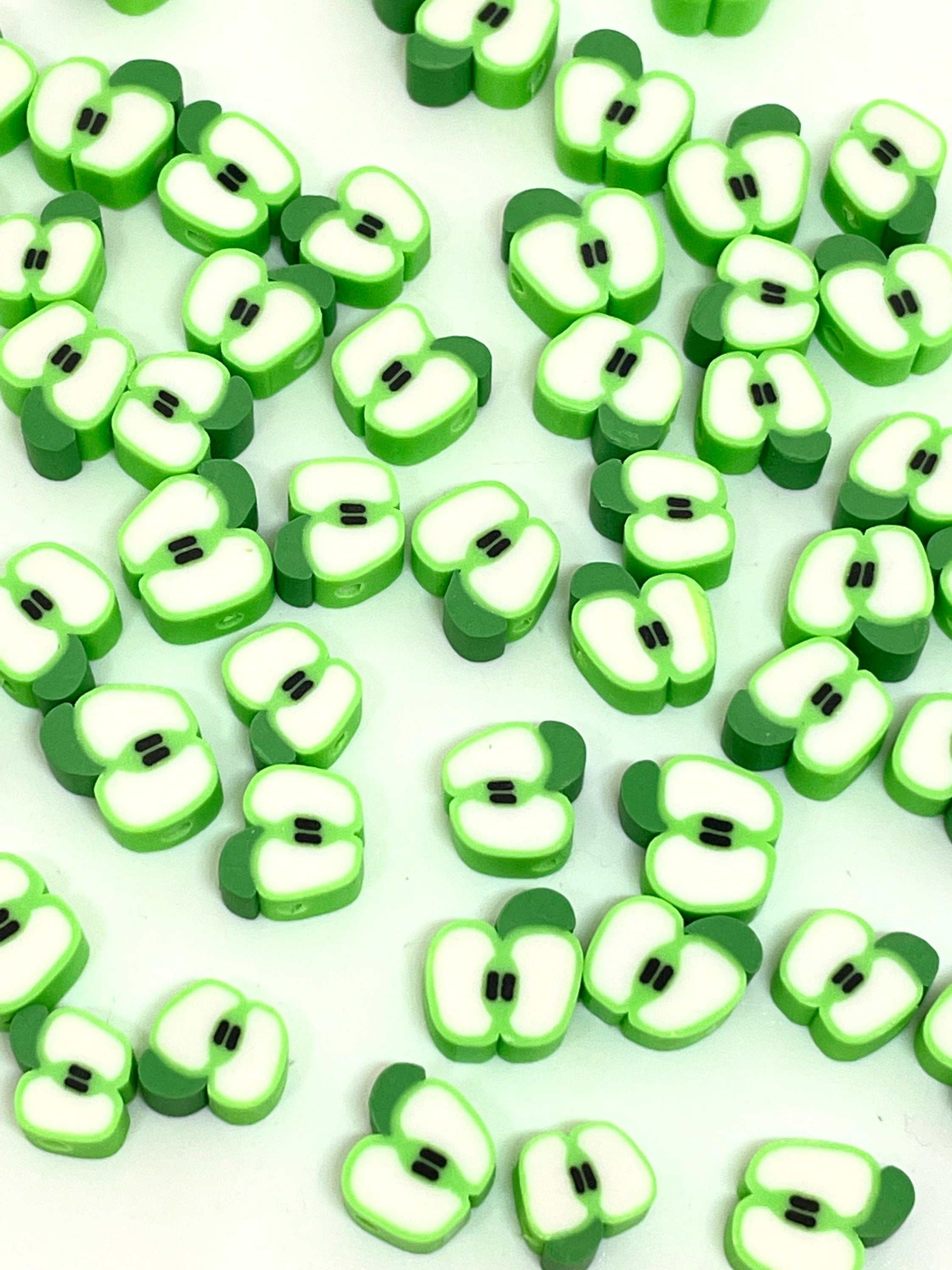Cute Green Apple Beads for Jewelry Making, Fruit Charms, Fruit Beads, Apple Charm, Apple Pendant, Polymer Clay Beads for Bracelet, Cane