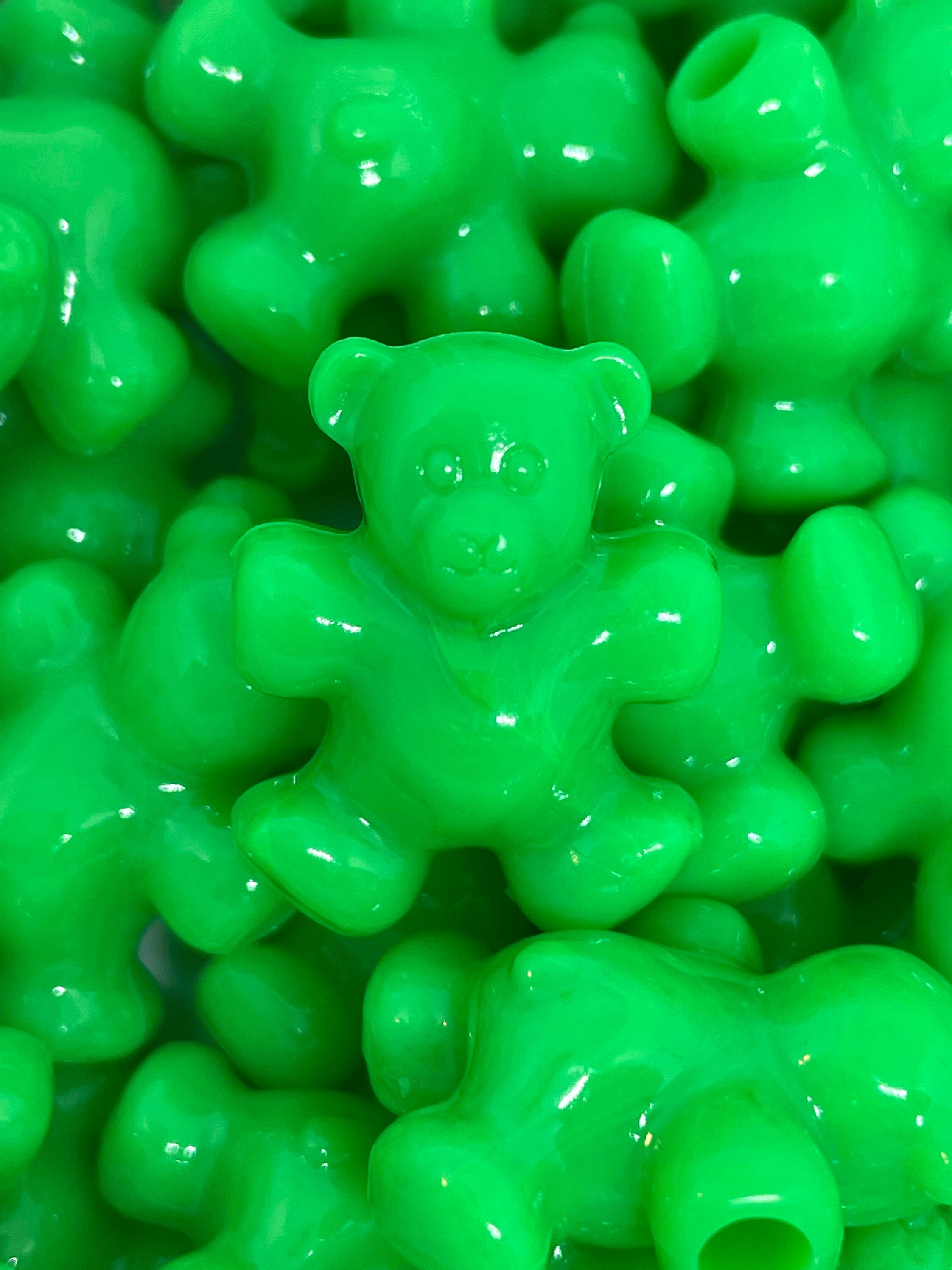 Neon Green Teddy Bear Beads for St Patricks Day, Green Beads for Jewelry Making, Saint Patrick's Day Jewelry, Charms, Pendants