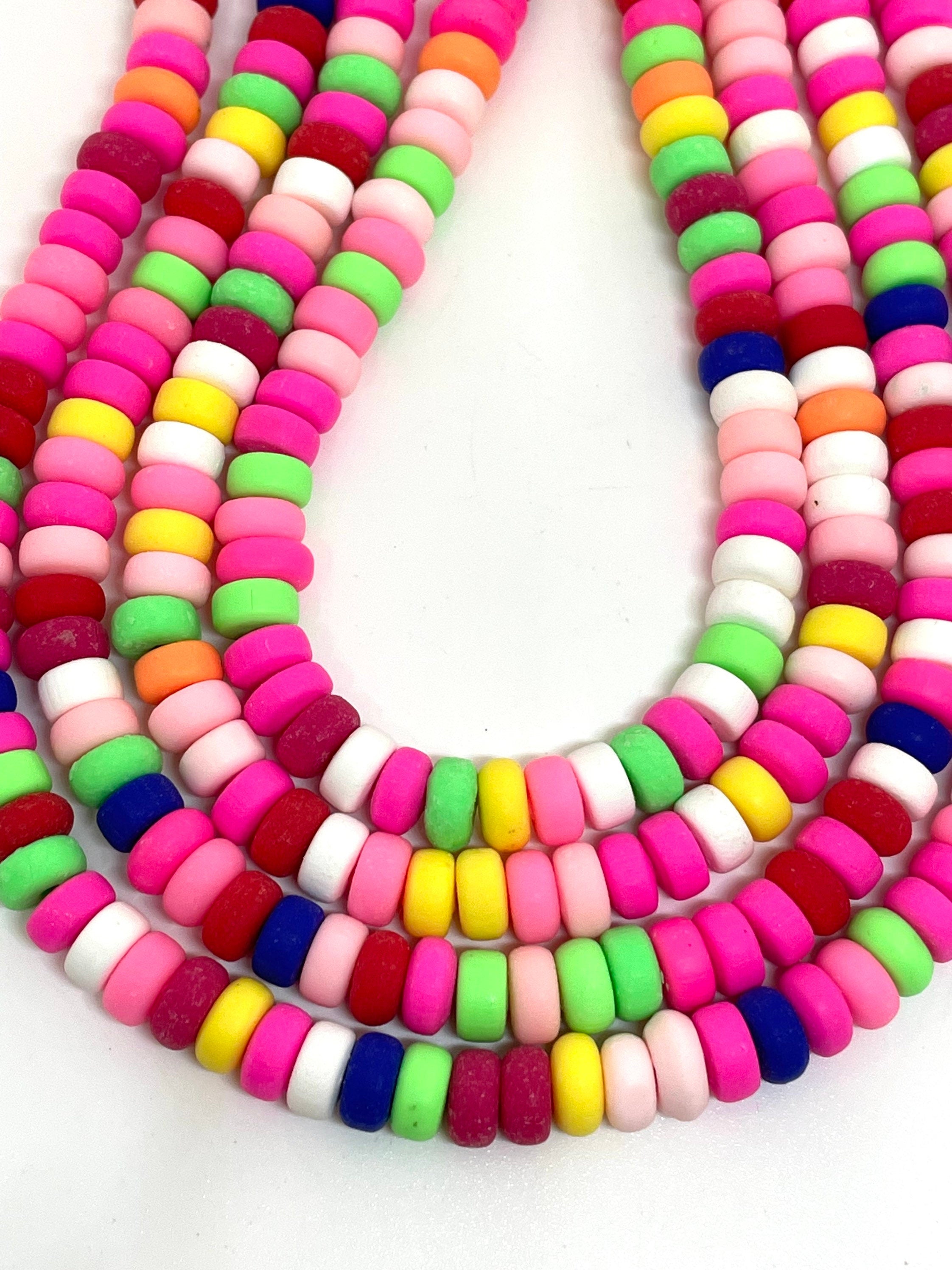 Candy Bead Necklace, Heishi Beads, Disc Beads, 6mm Polymer Clay Beads for Jewelry Making, Heishi Necklace, Bright Colorful Beads
