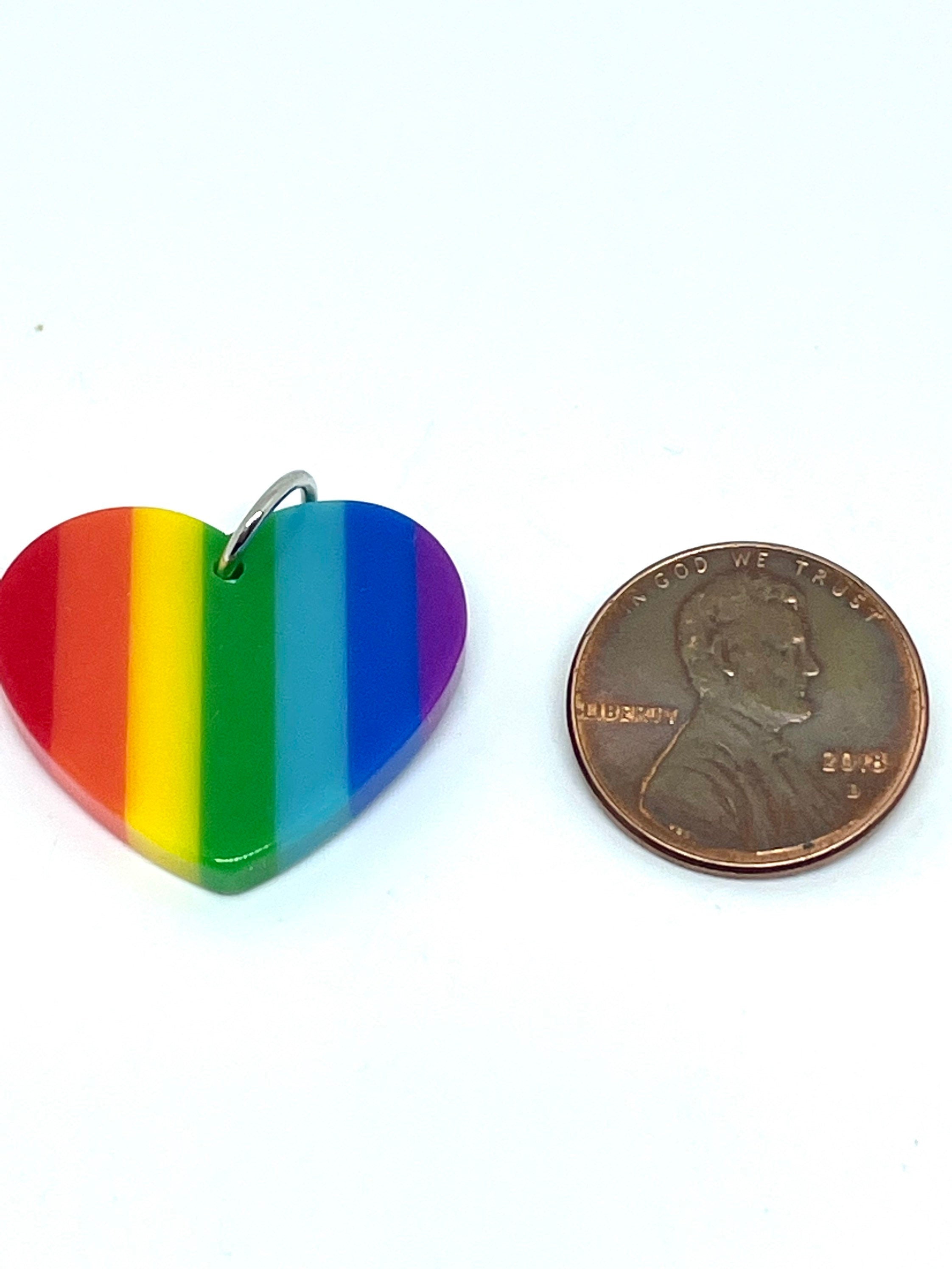 Rainbow Heart Charm for Jewelry Making, Resin Heart Charm, Pride Jewelry, LGBT, Gay Pride, Rainbow Jewelry