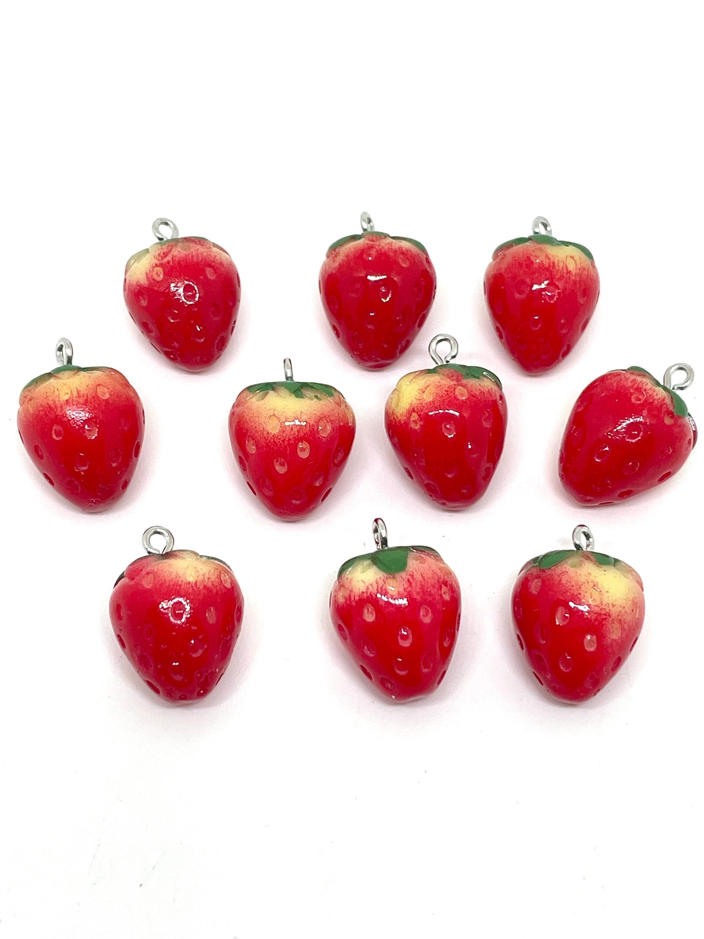 Cute Strawberry Charm for Necklace, Strawberry Jewelry, Easter Jewelry, Fruit Beads for Jewelry Making