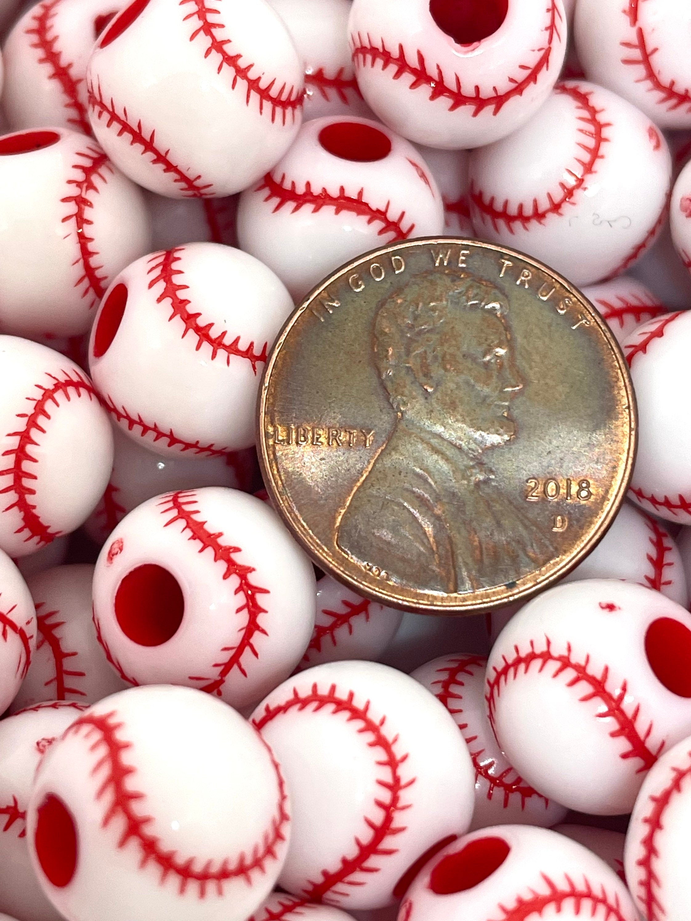 Sports Baseball Beads for Lanyard, Keychain, Baseball Charm, Baseball Pendant, Sports Beads for Jewelry Making, World Series Fan