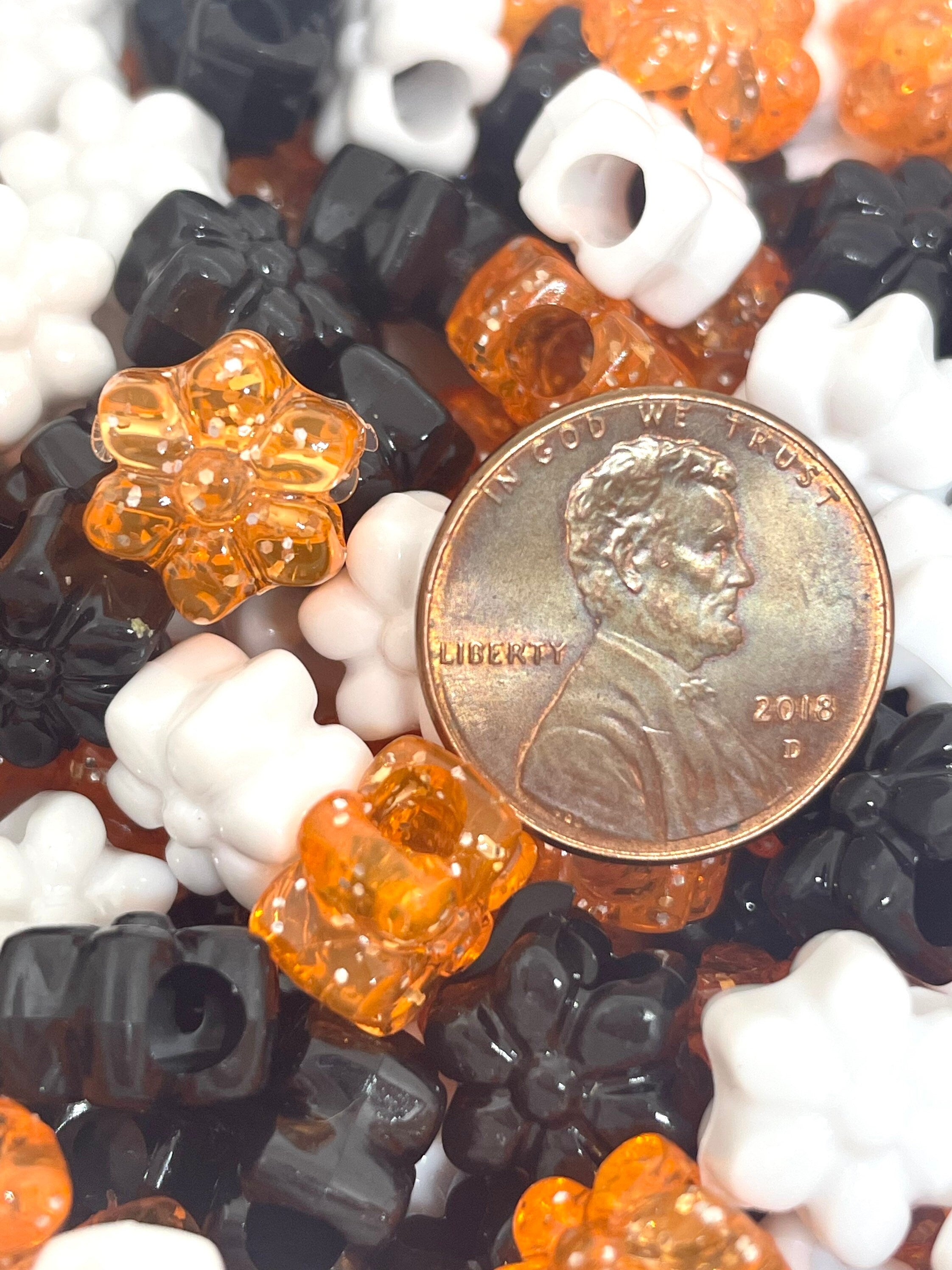 Halloween Beads for Halloween Jewelry, Spooky Cute Beads for Bracelet, Flower Pony Beads, Glitter Beads, Gothic Beads, Creepy Beads, Orange