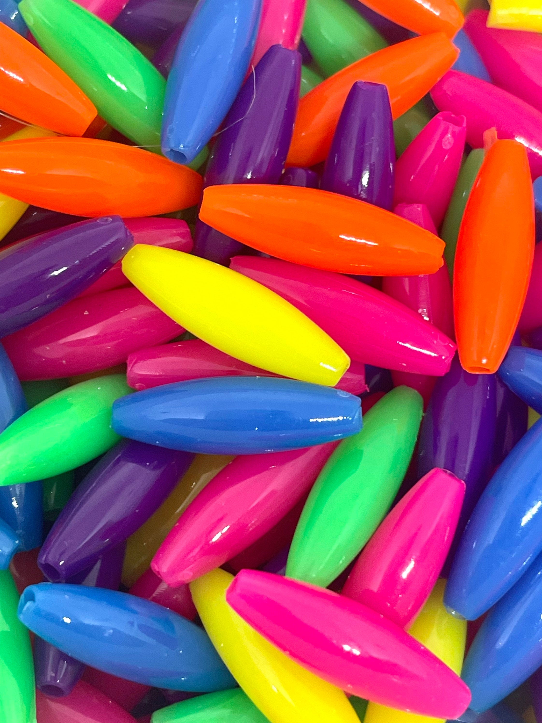 Bright Neon Spaghetti Beads, Oval Bead Set for Necklace, Bracelet, Jewelry Making, Acrylic Beads, Bright Tube Beads, Cylinder Beads