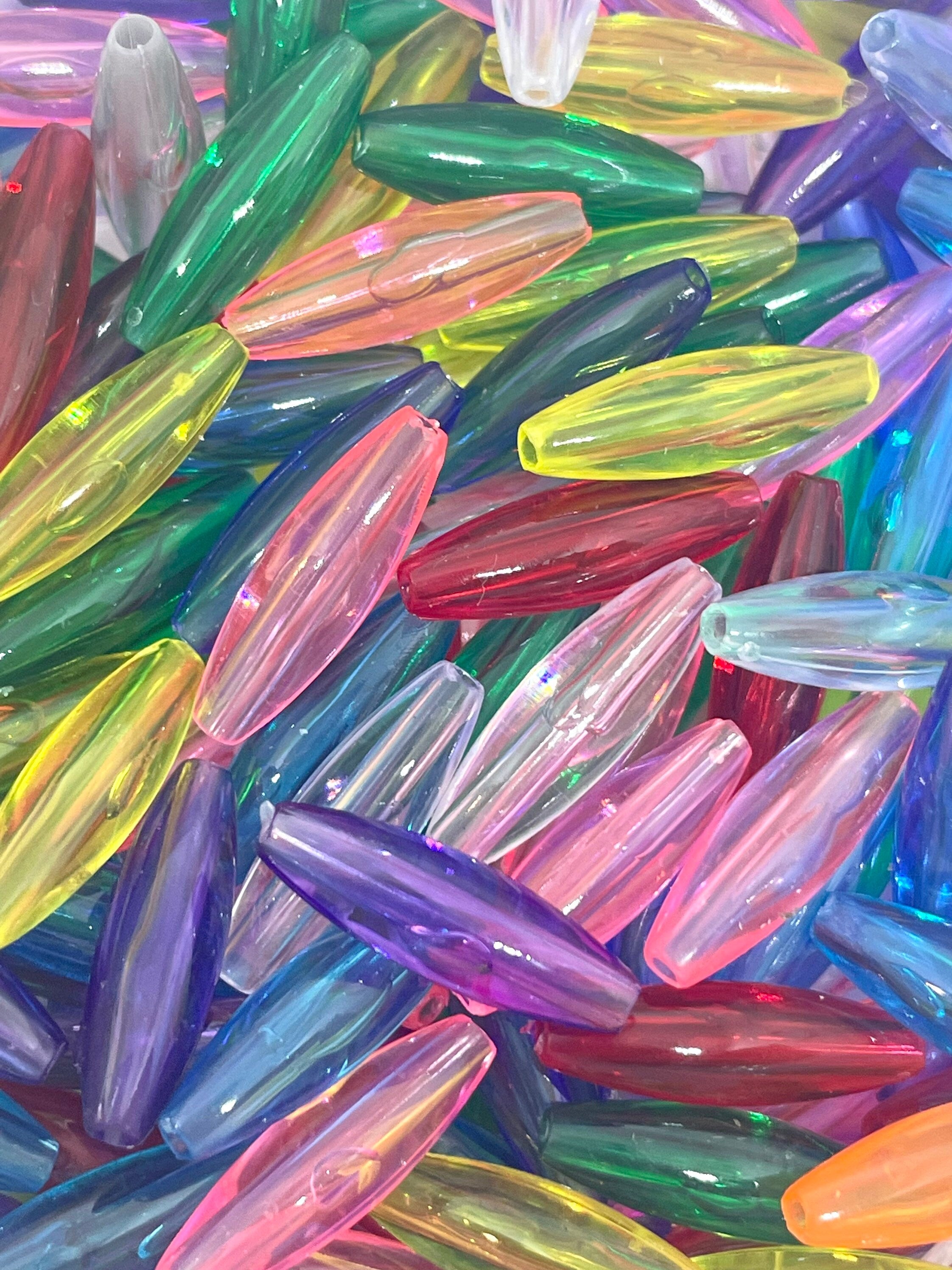 Clear Rainbow Spaghetti Bead Variety for Bracelet, Necklace, Jewelry Making, Translucent Cylinder Beads, Tube Bead Assortment