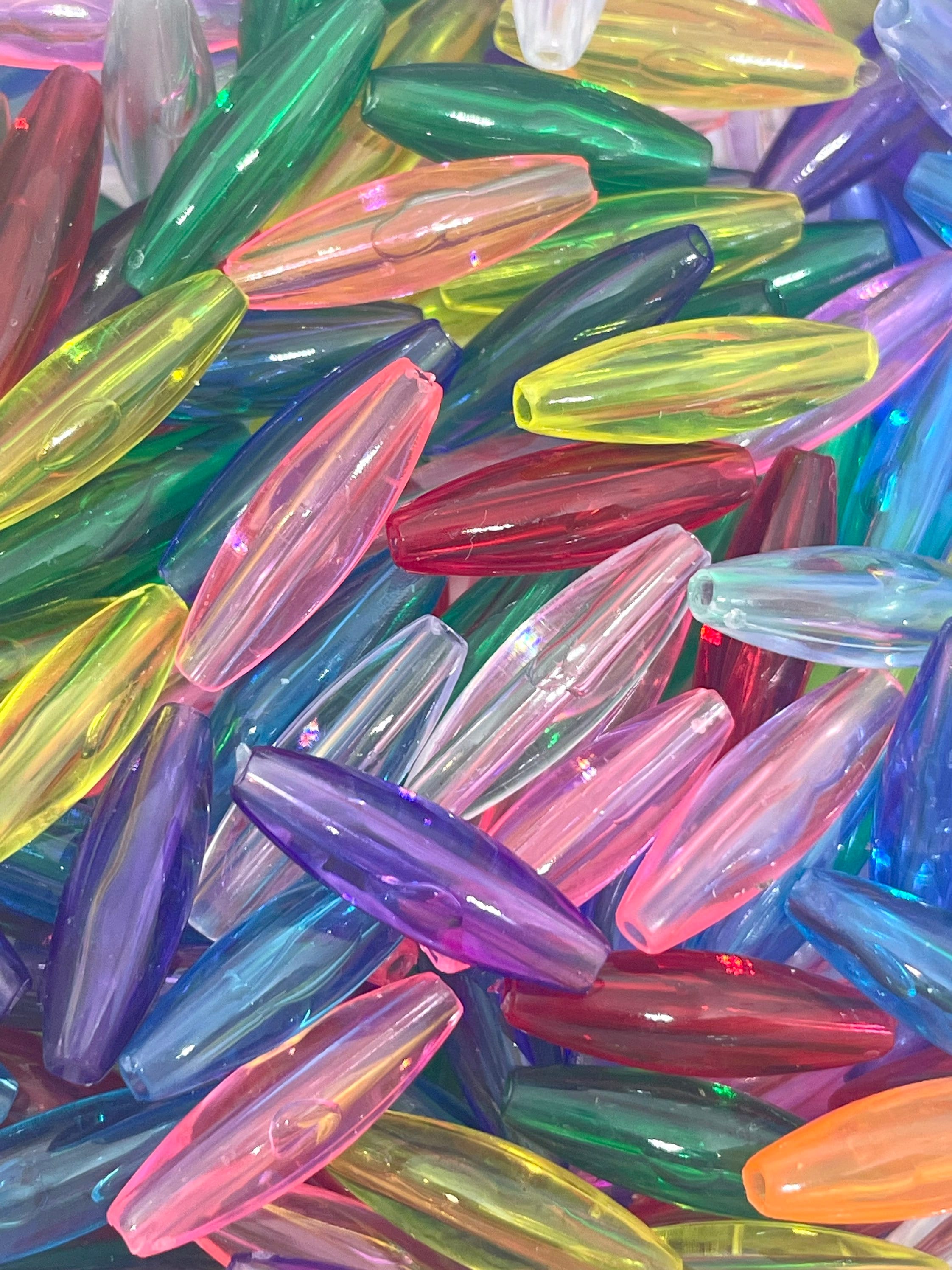 Clear Rainbow Spaghetti Bead Variety for Bracelet, Necklace, Jewelry Making, Translucent Cylinder Beads, Tube Bead Assortment