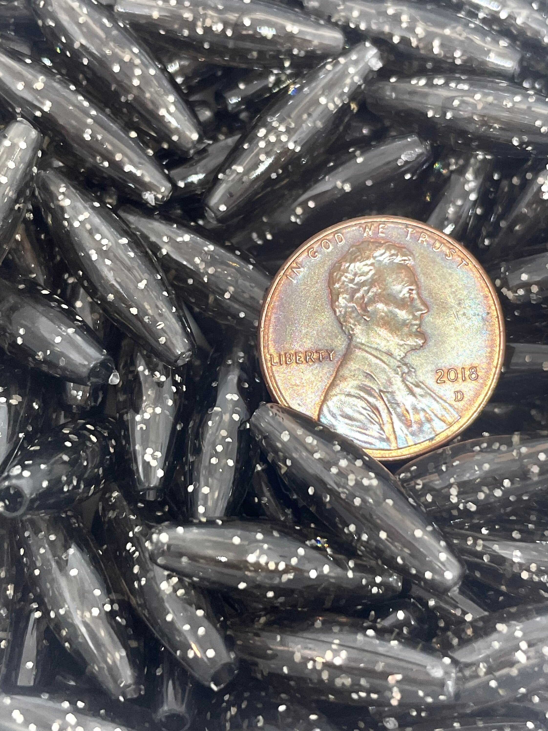 Black Glitter Spaghetti Beads for Bracelet, Necklace, Jewelry Making, Halloween Tube Beads, Cylinder Beads