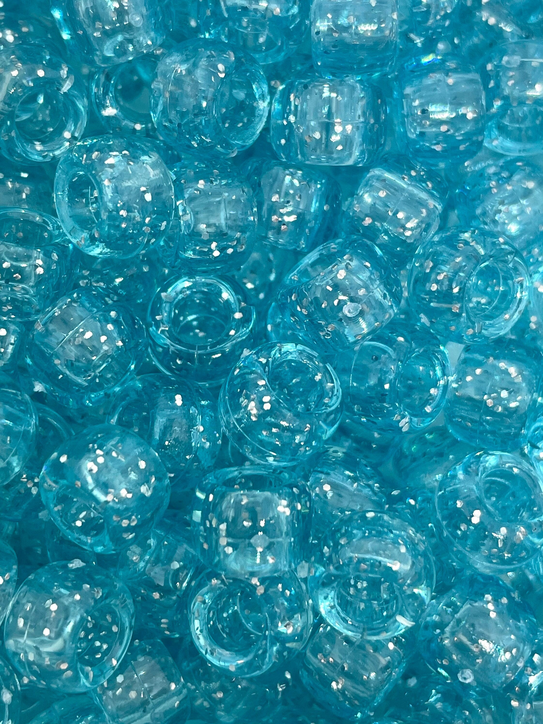 Light Blue Glitter Pony Beads for Jewelry Making, Bracelet, Necklace, Blue Sapphire Sparkle Barrel Beads, Kandi Beads