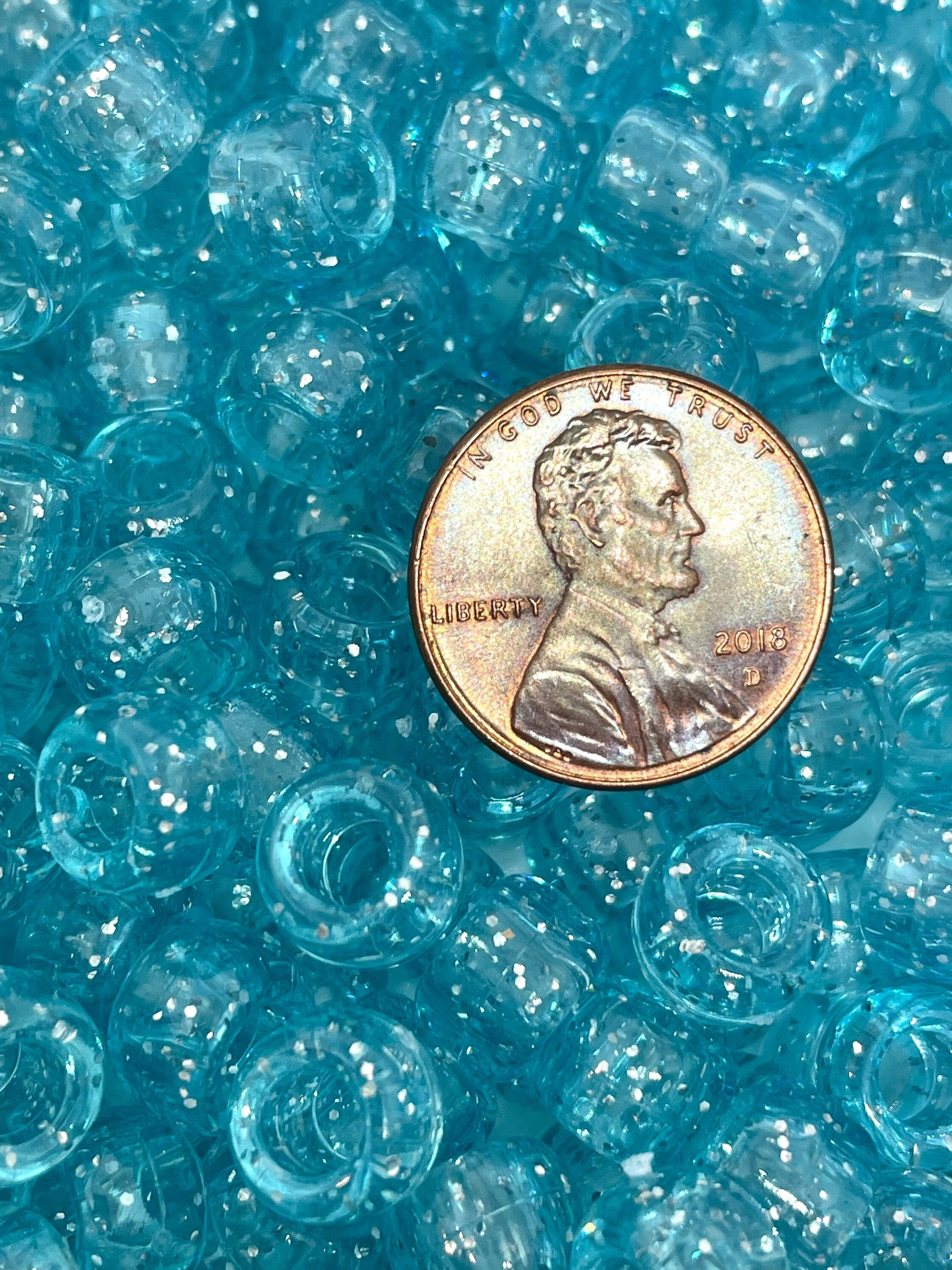 Light Blue Glitter Pony Beads for Jewelry Making, Bracelet, Necklace, Blue Sapphire Sparkle Barrel Beads, Kandi Beads