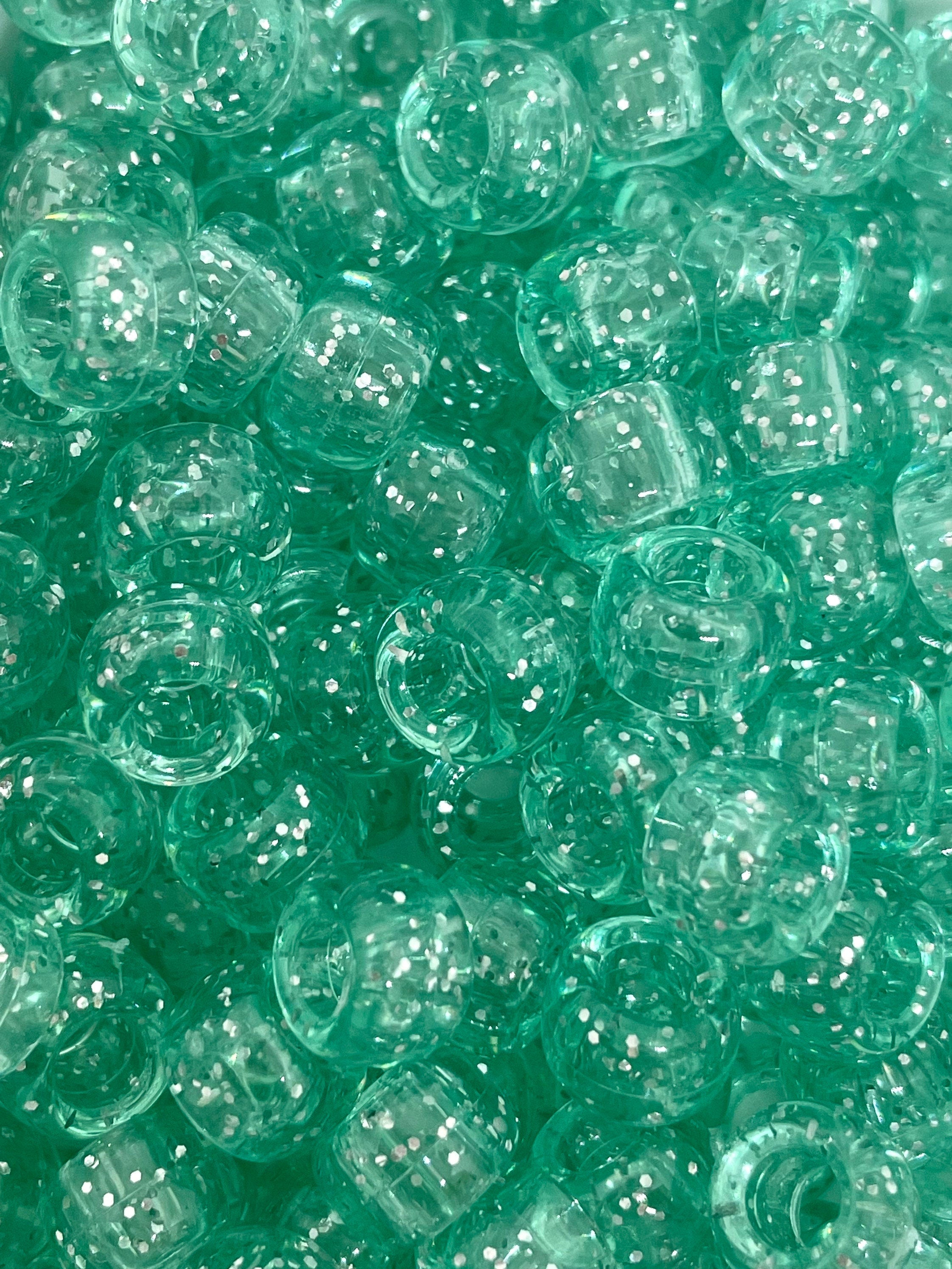 Aqua Glitter Barrel Beads for Kandi Bracelet, Necklace, Bead Party, Green Sparkle Beads, EDM beads, Green Pony Beads